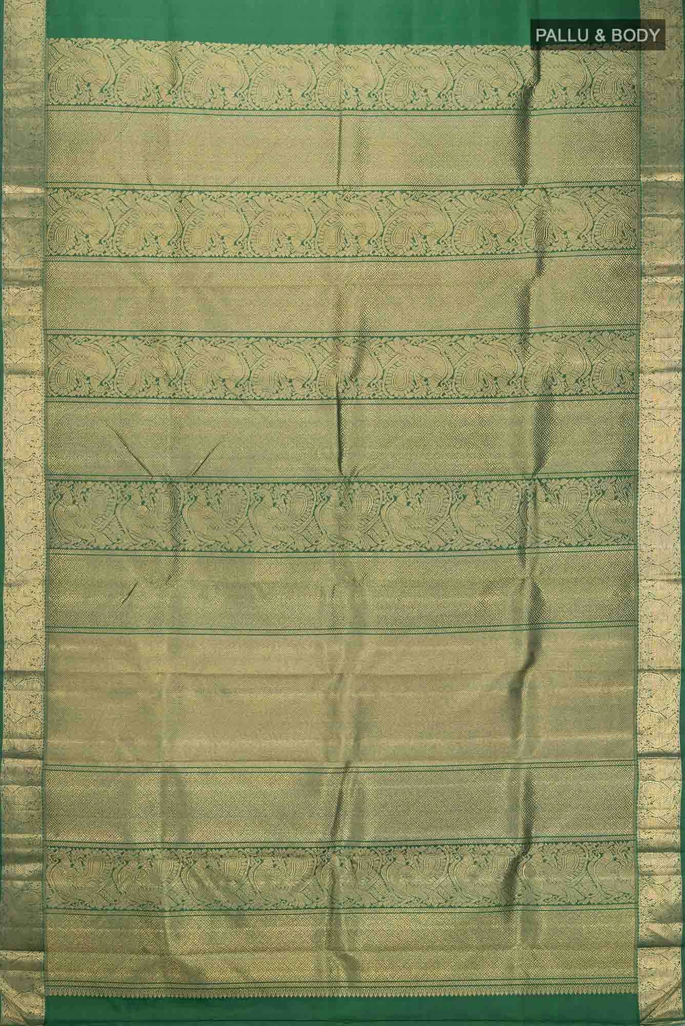 Pure Silk Pure Zari Bottle Green Dual Tone Kanchipuram Saree