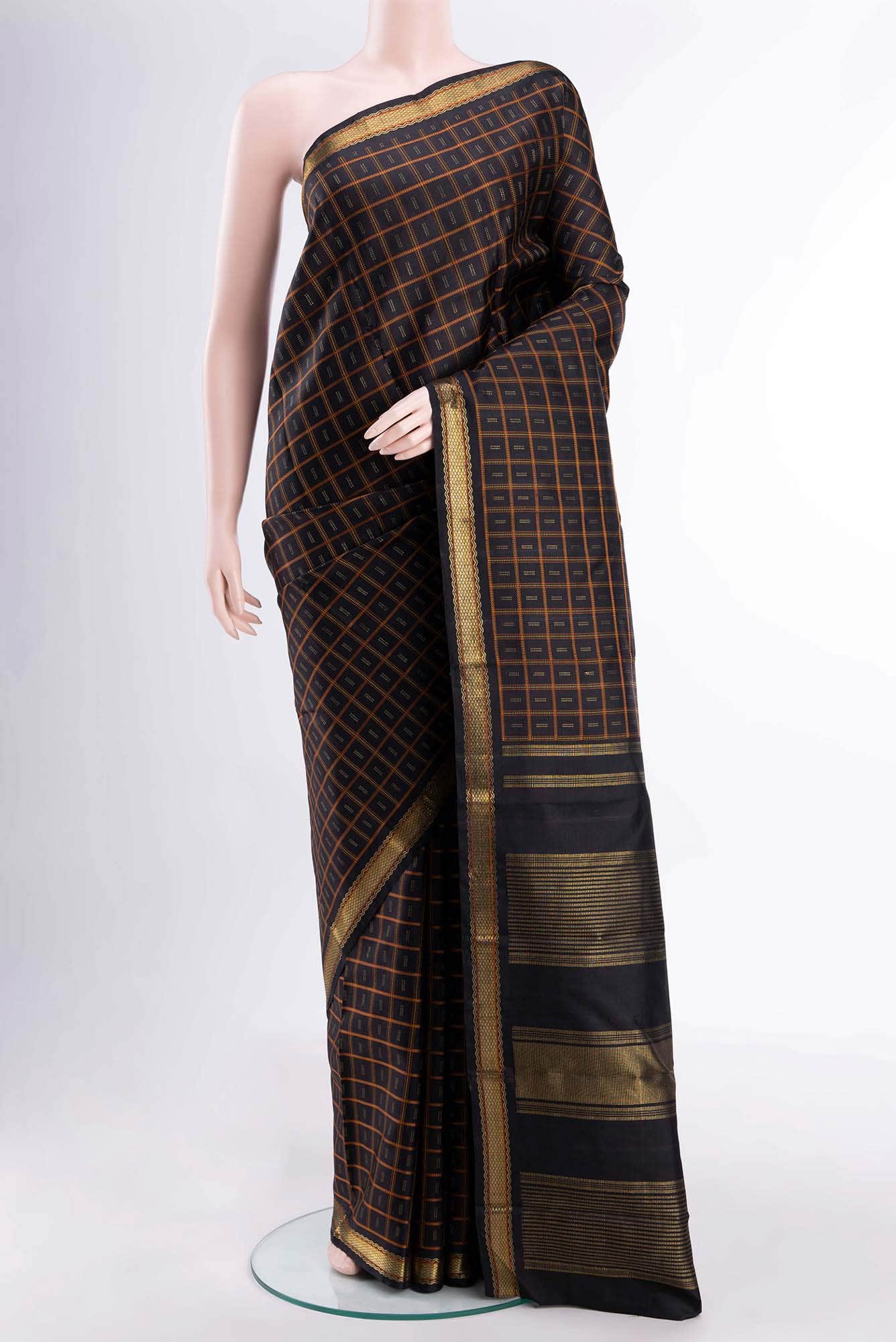 Pure Silk Pure Zari Black Kanchipuram Saree