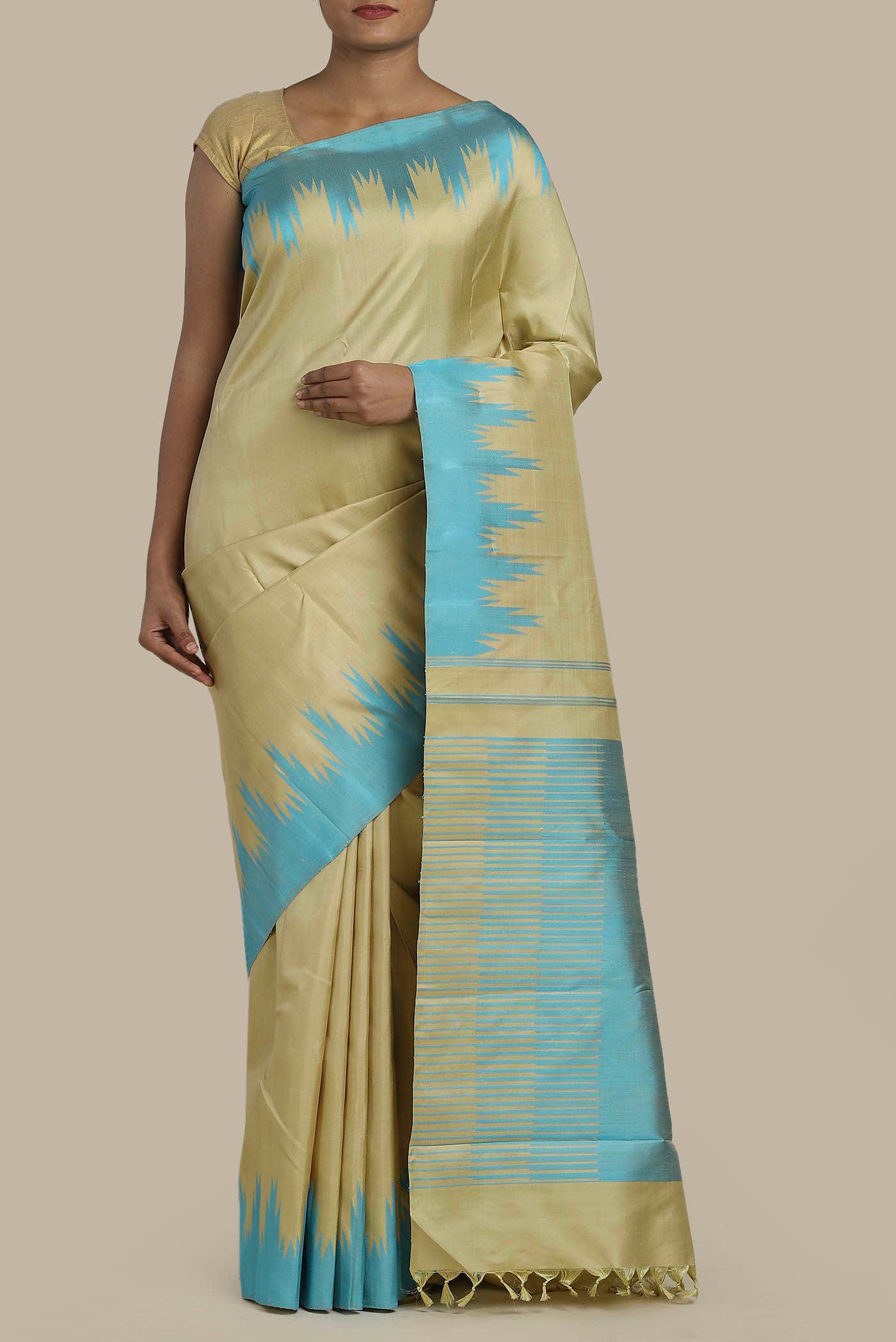 Beige Kanchipuram Silk Saree