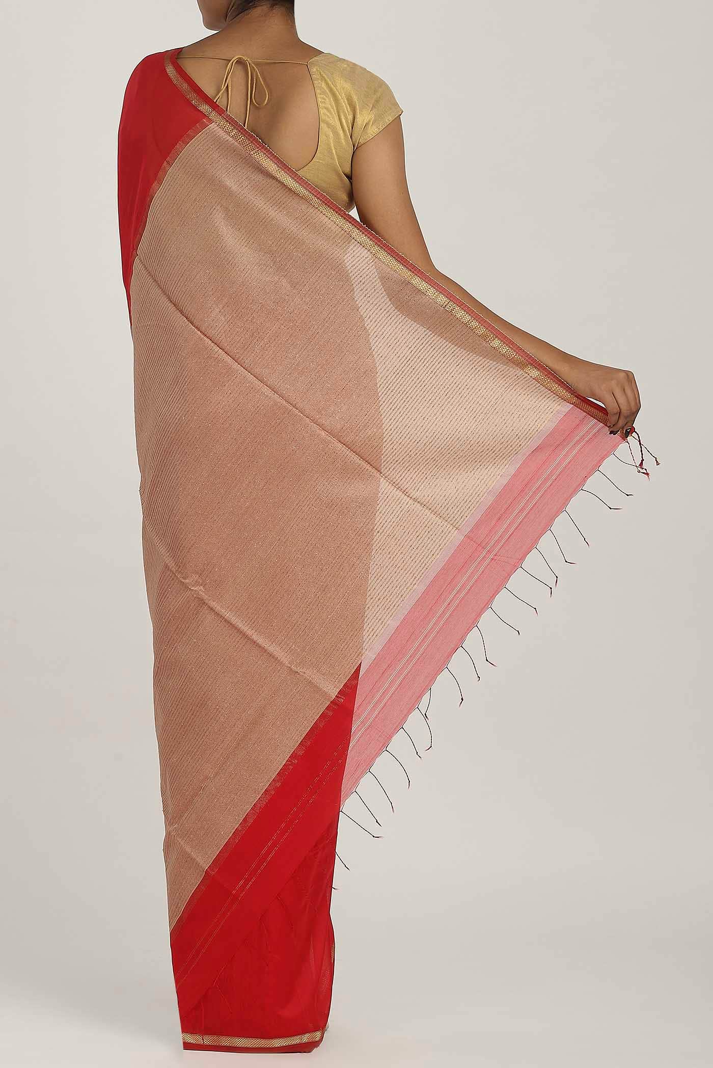 Red Maheshwari Silk Cotton Saree