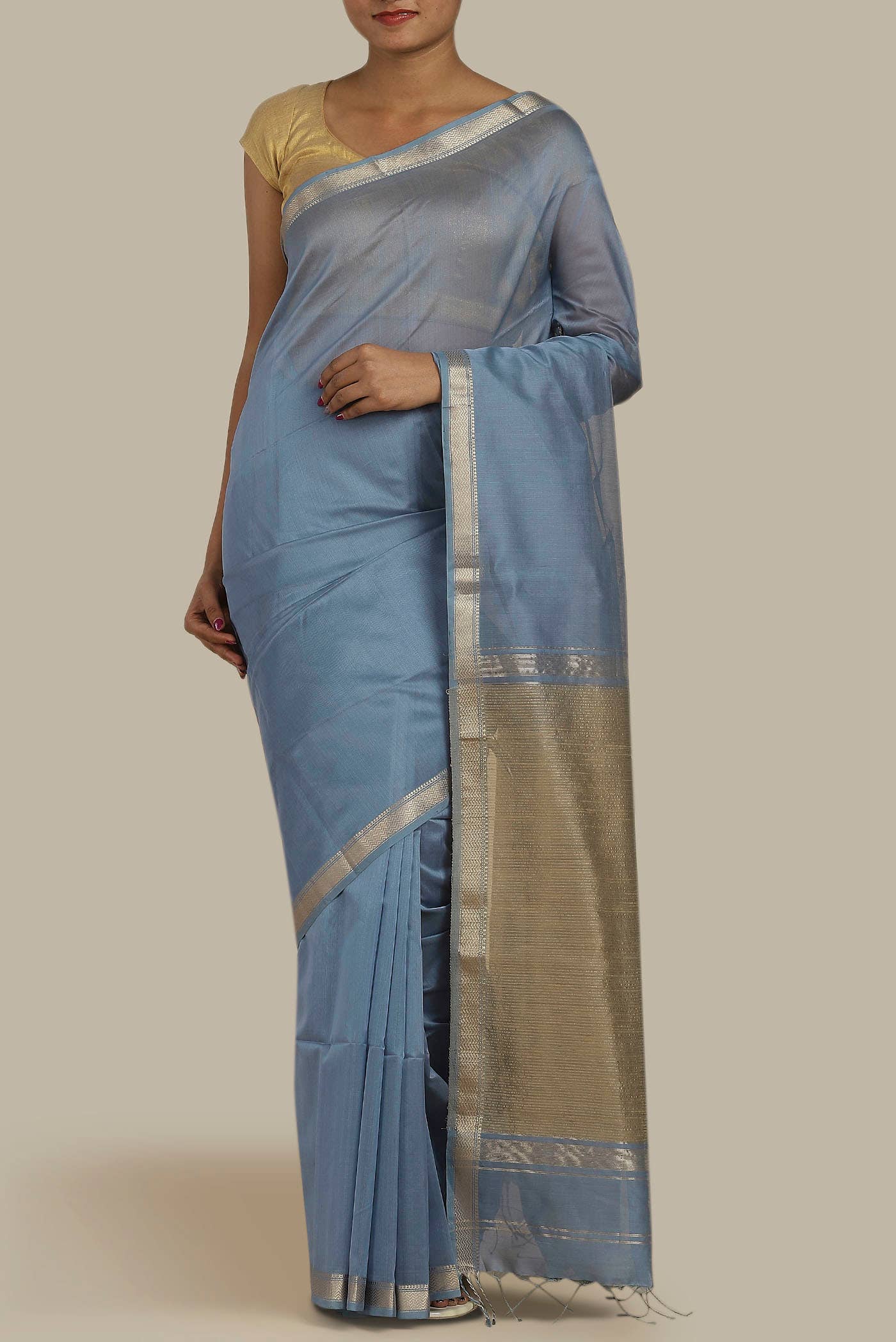 Blue Maheshwari Silk Cotton Saree