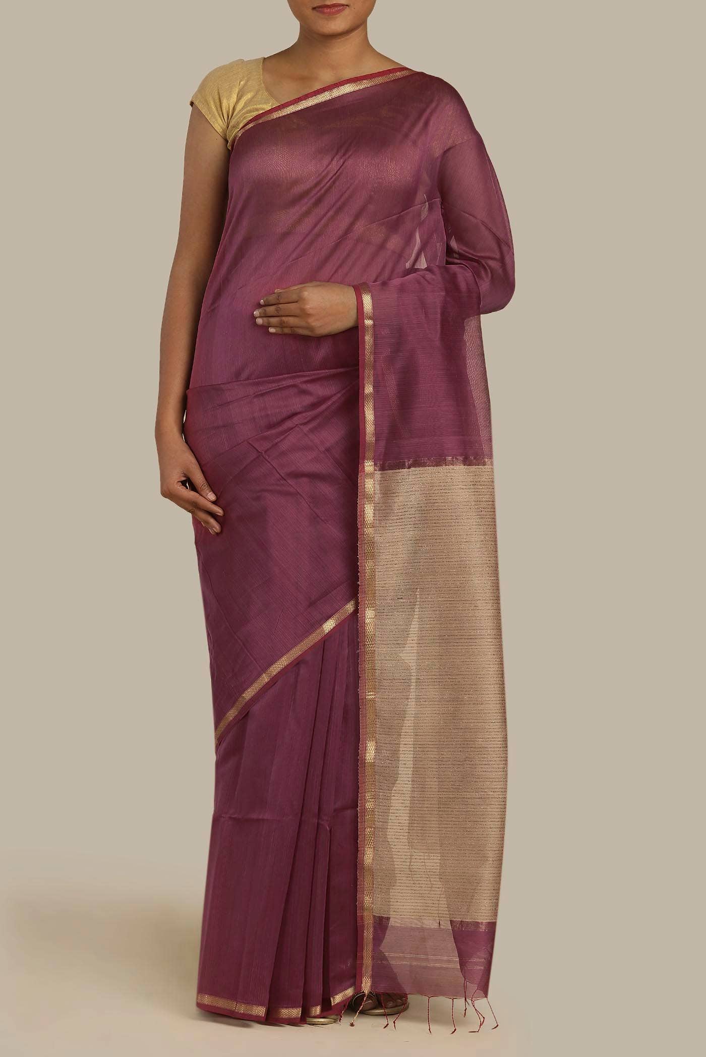 Mauve Maheshwari Silk Cotton Saree