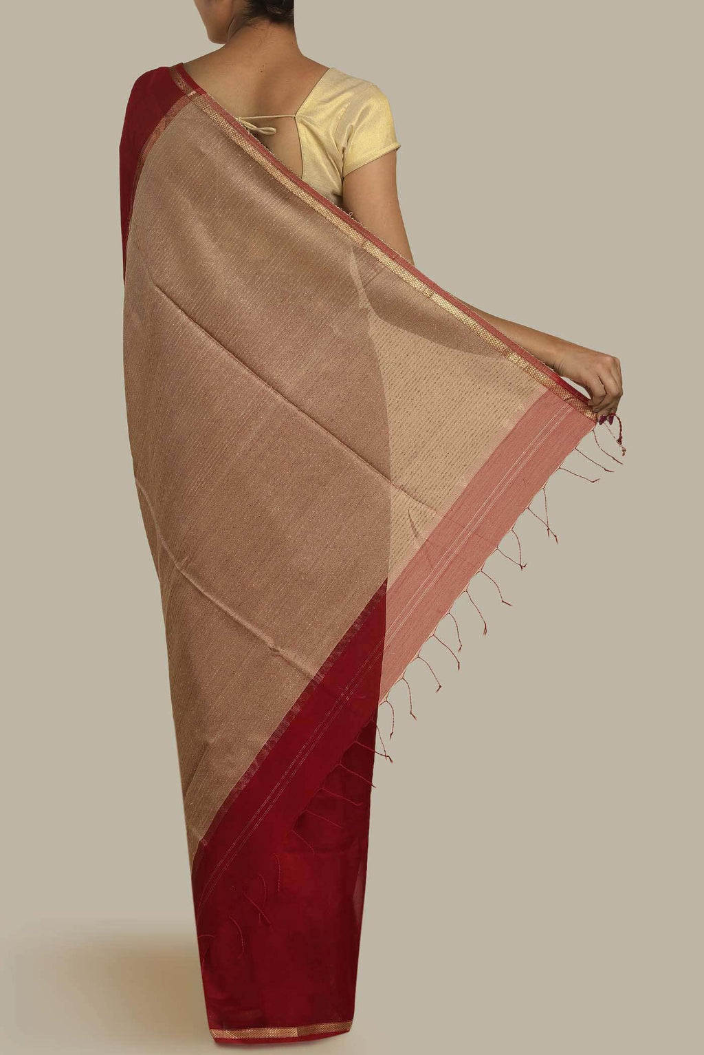 Red Maheshwari Silk Cotton Saree