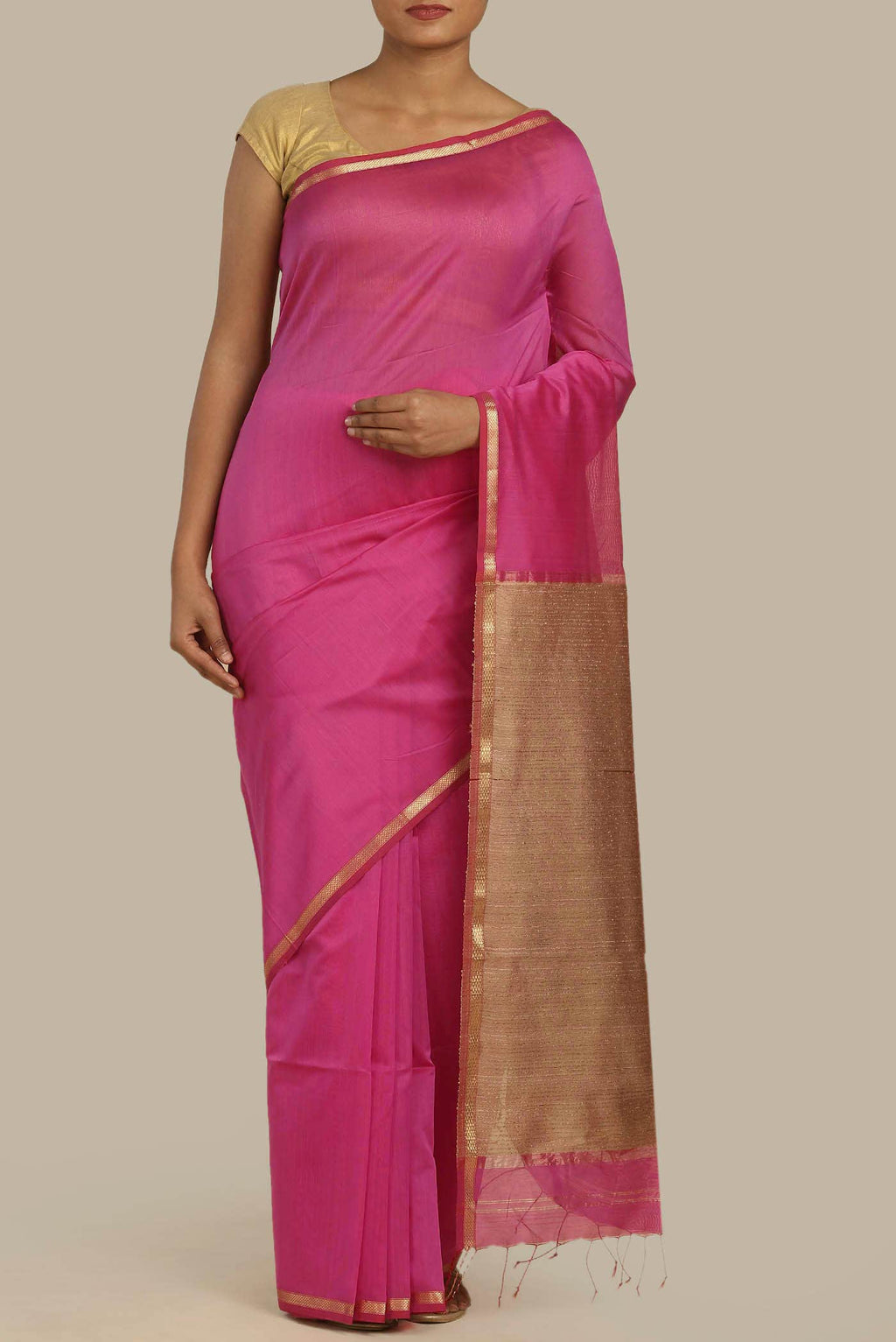 Pink Maheshwari Silk Cotton Saree