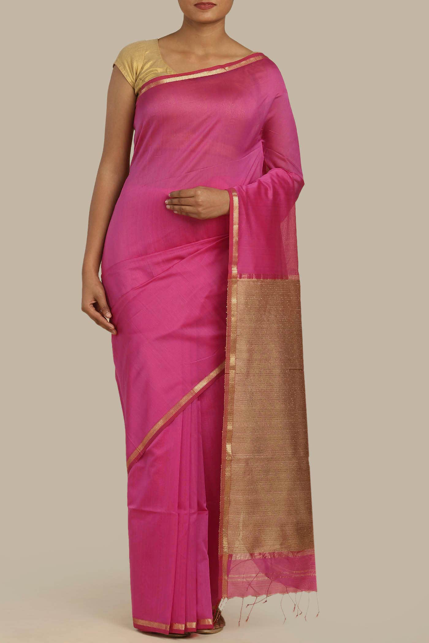 Pink Maheshwari Silk Cotton Saree