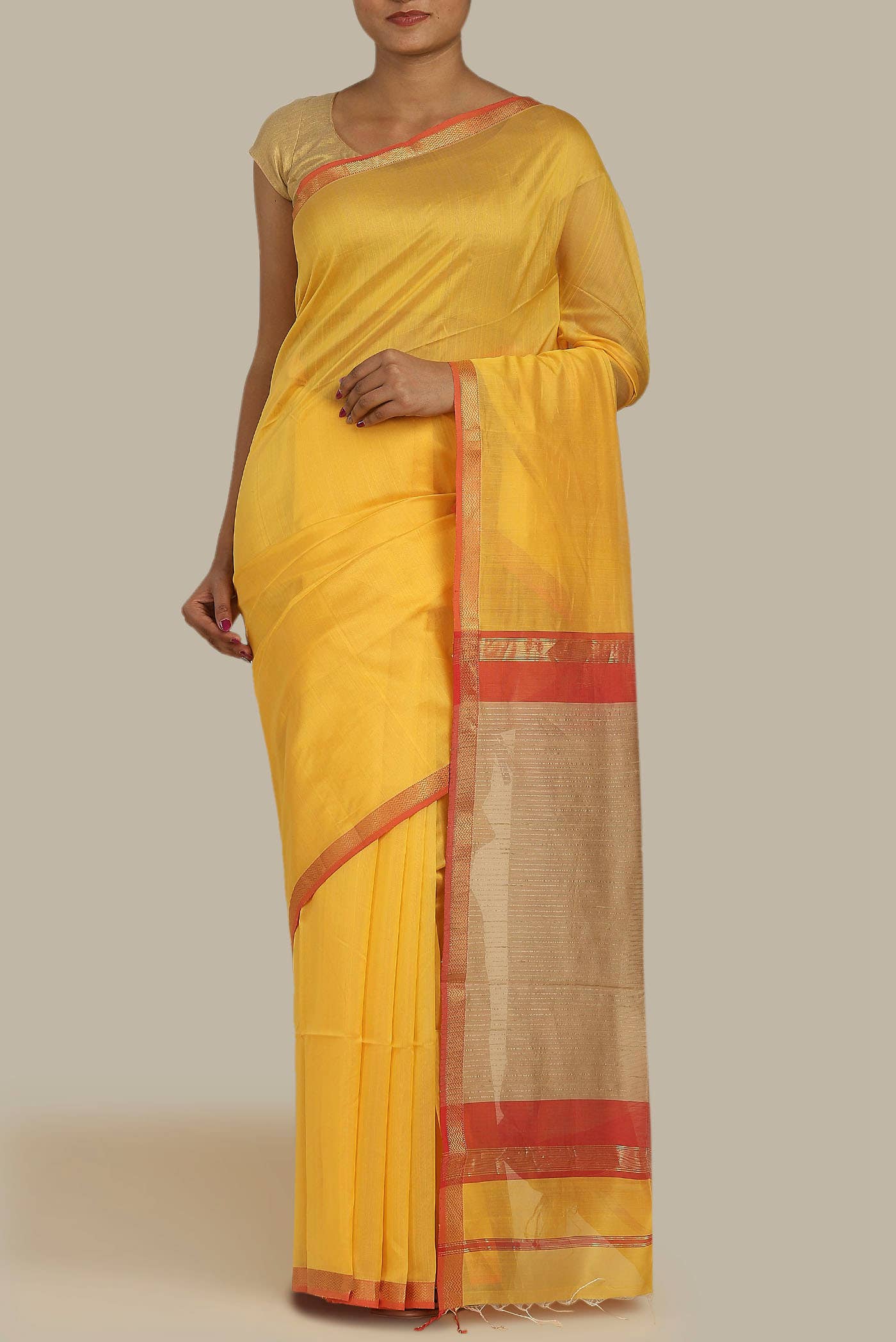 Yellow Maheshwari Silk Cotton Saree