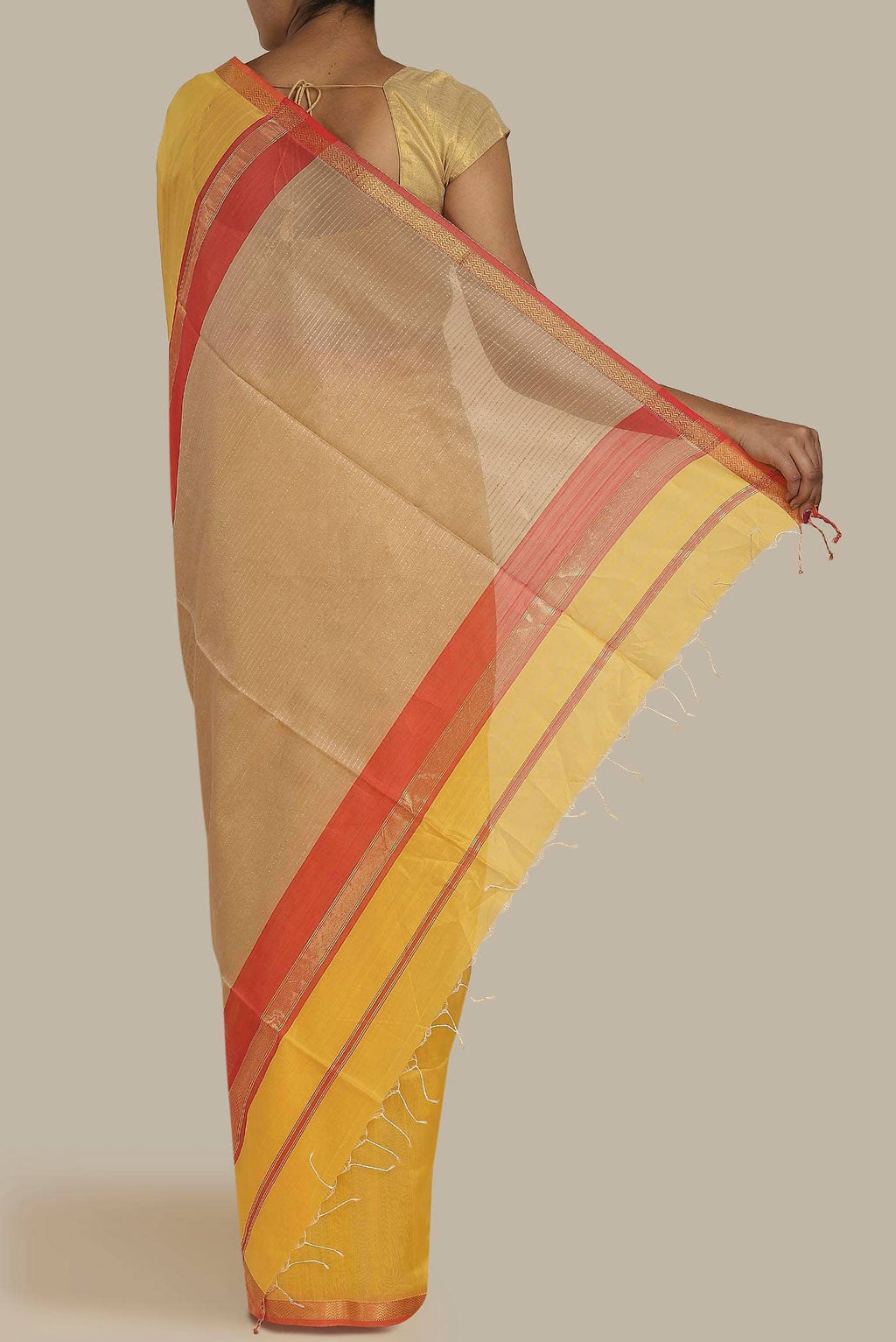 Yellow Maheshwari Silk Cotton Saree