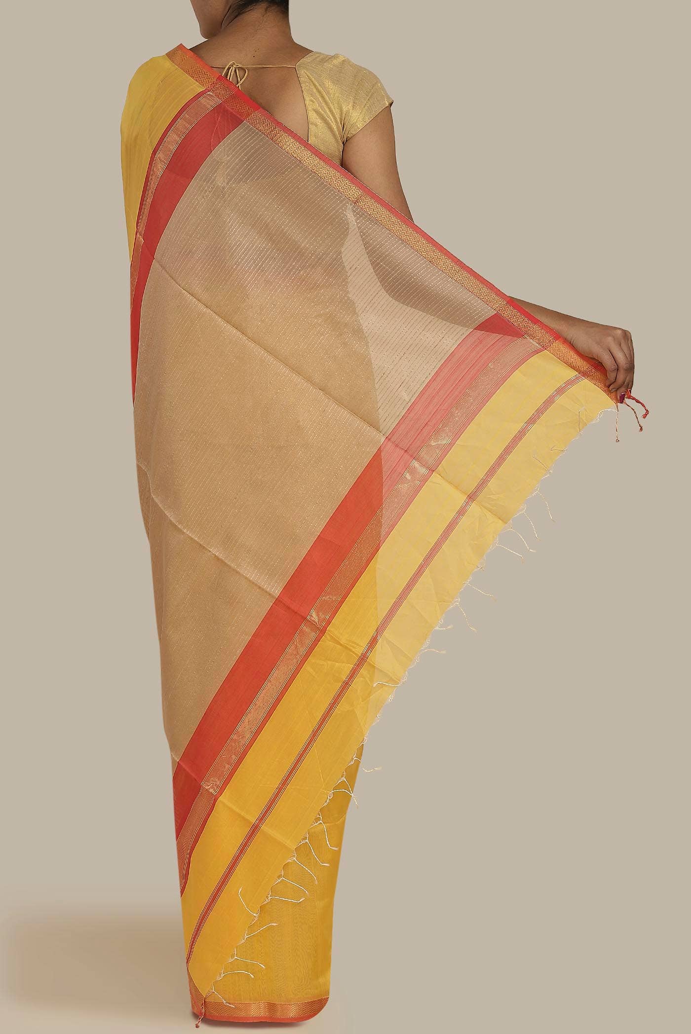 Yellow Maheshwari Silk Cotton Saree