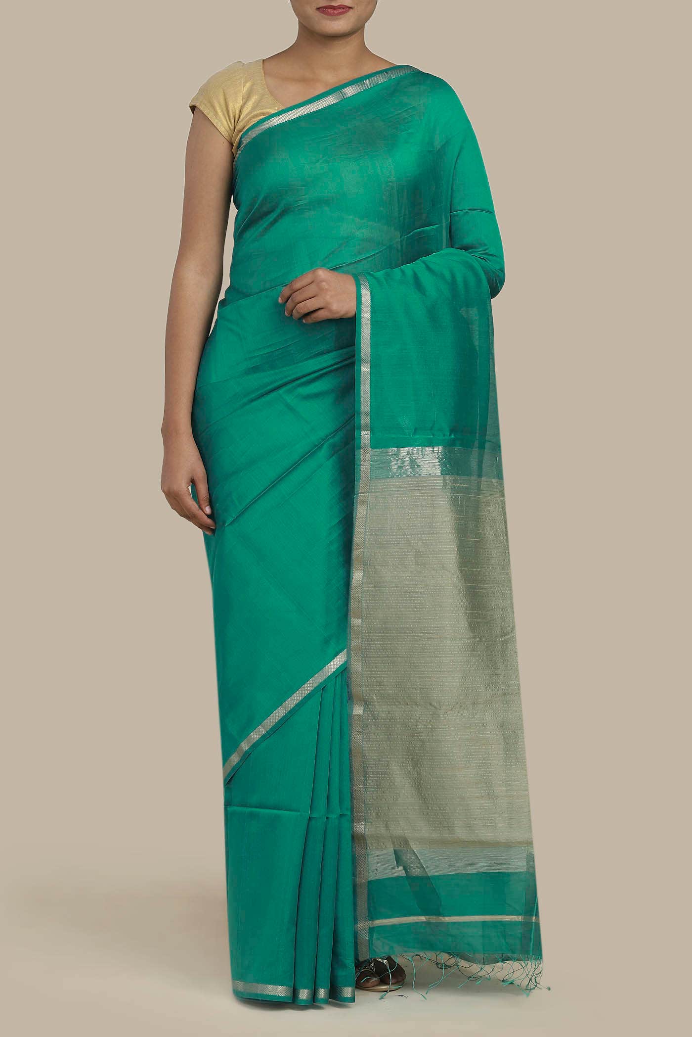 Green Maheshwari Silk Cotton Saree