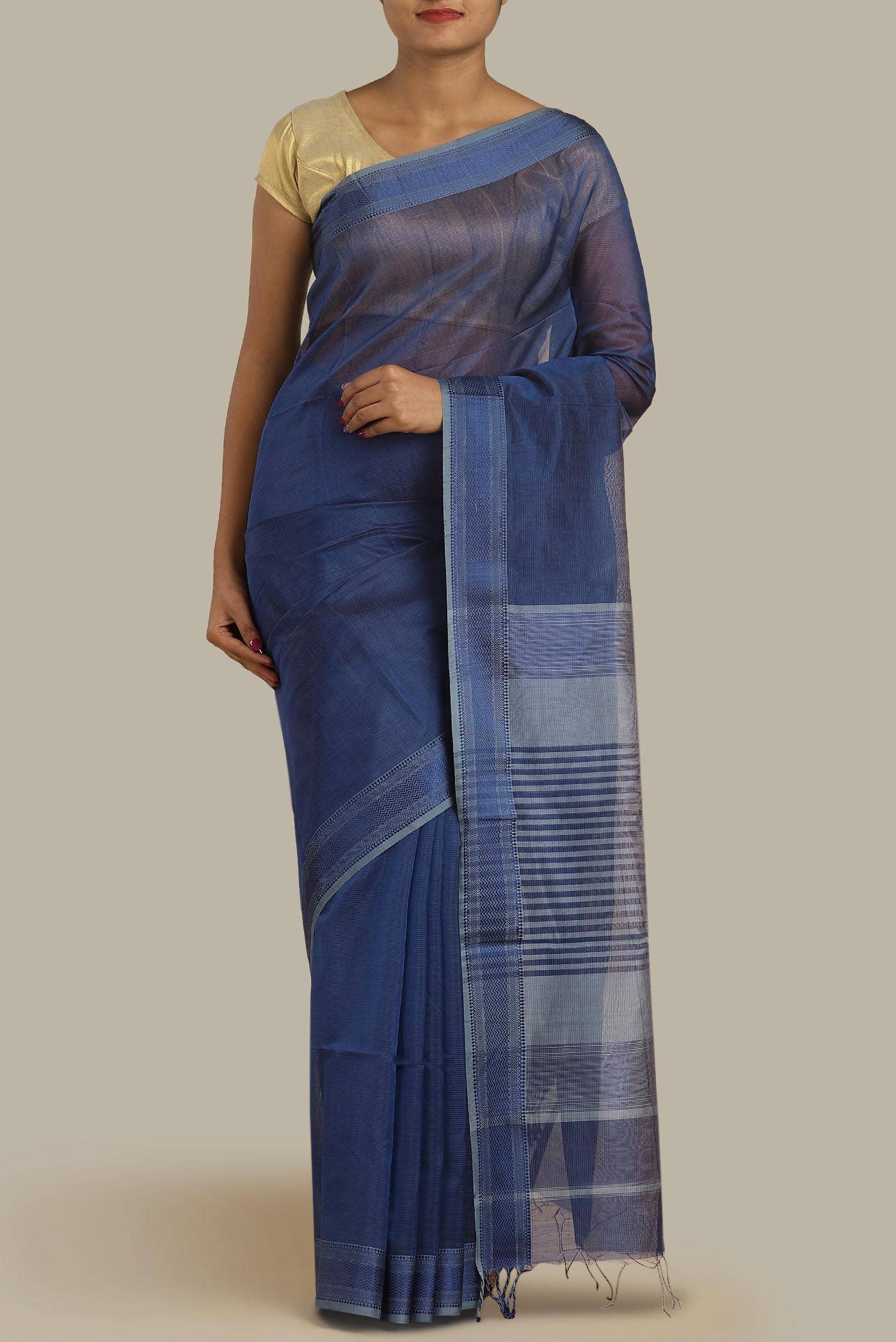 Blue Maheshwari Silk Cotton Saree