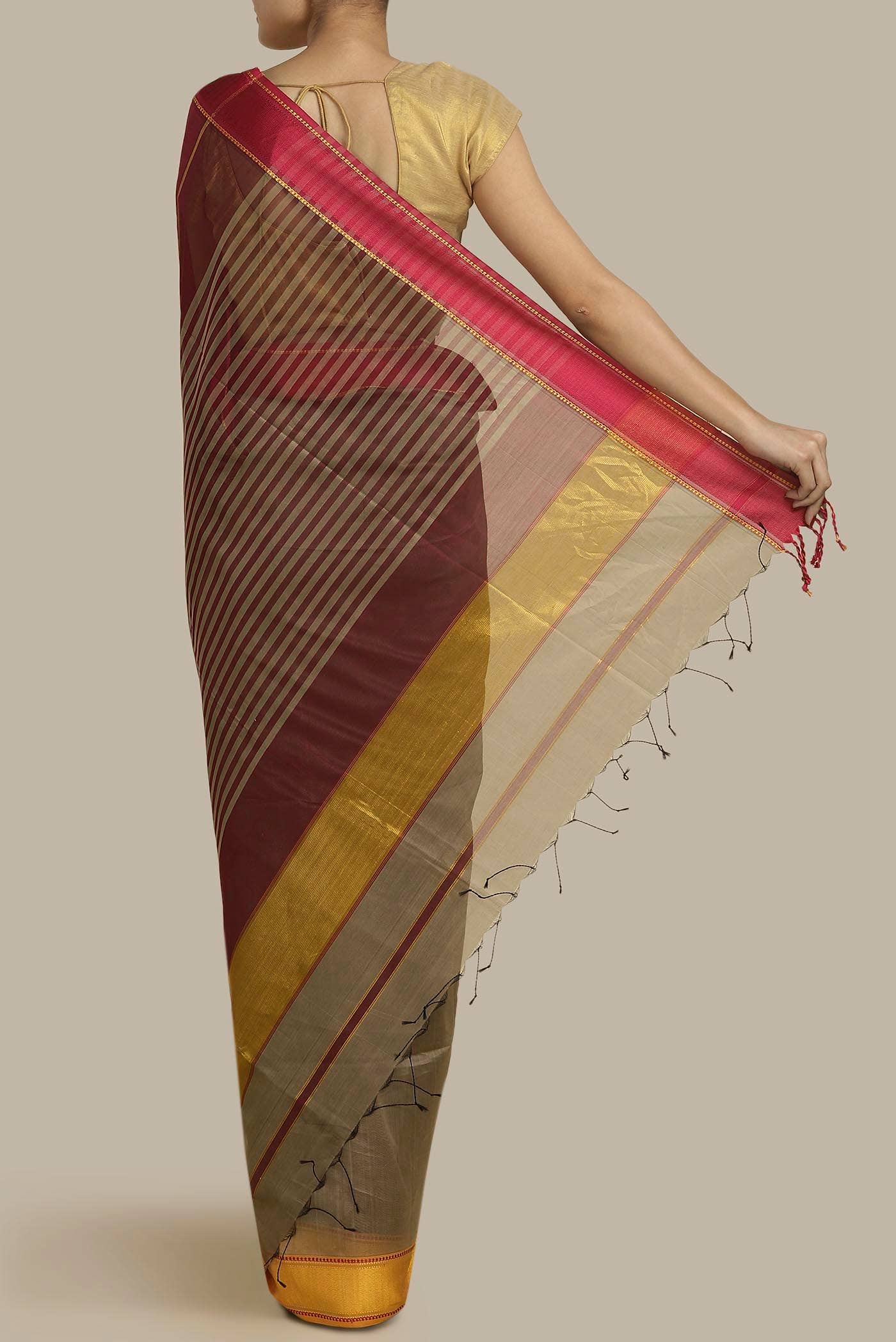 Beige Maheshwari Silk Cotton Saree