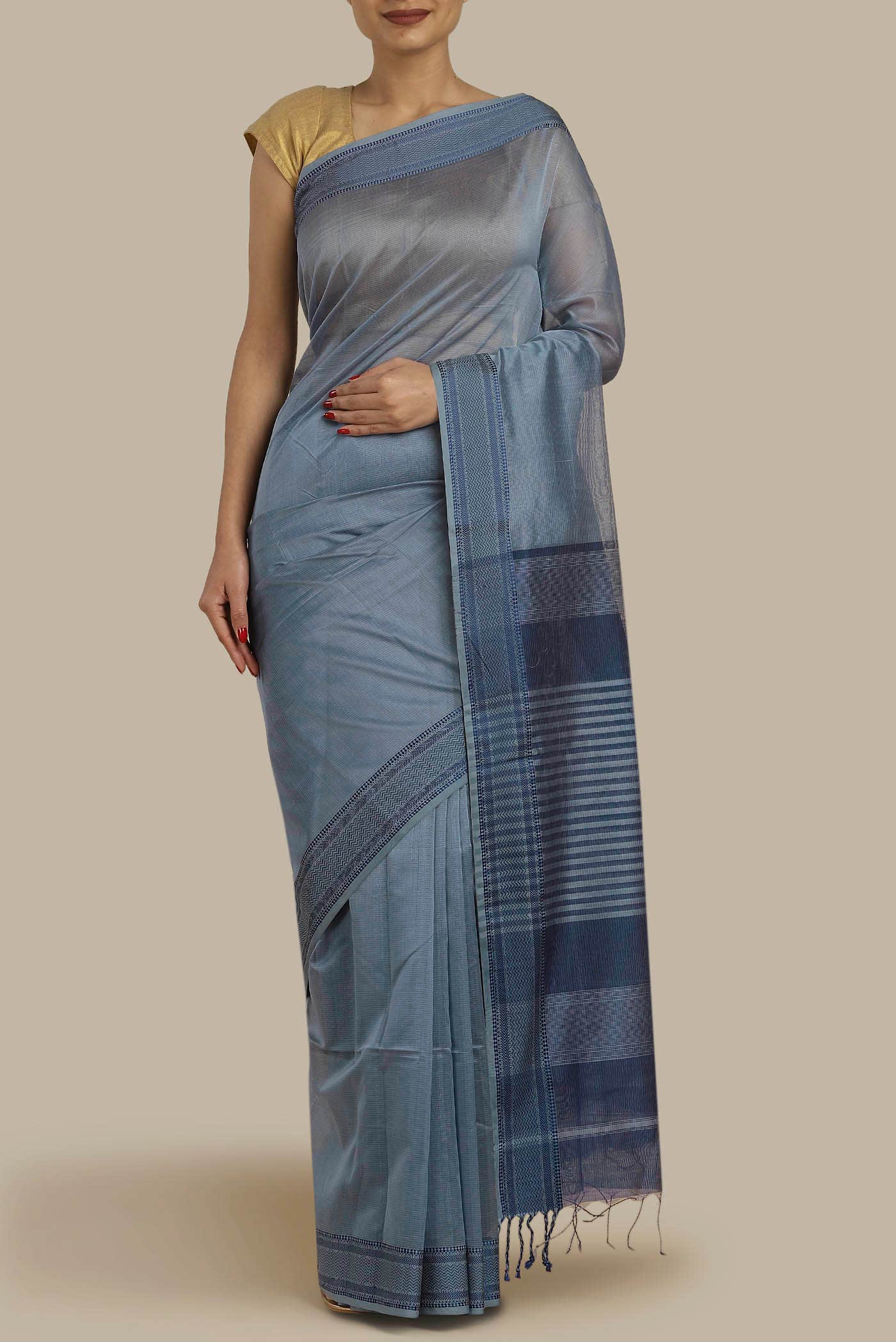 Grey Maheshwari Silk Cotton Saree