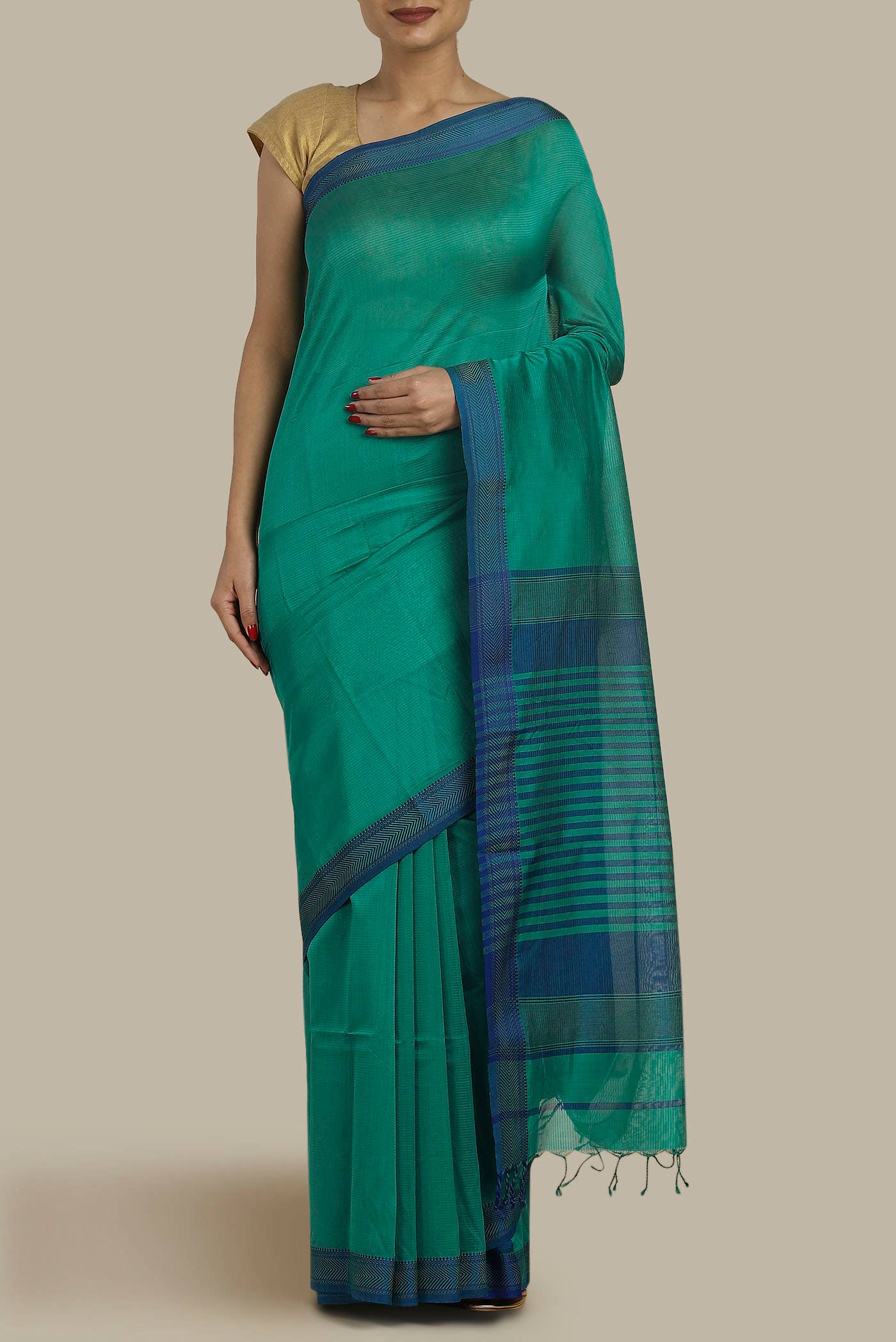 Green Maheshwari Silk Cotton Saree