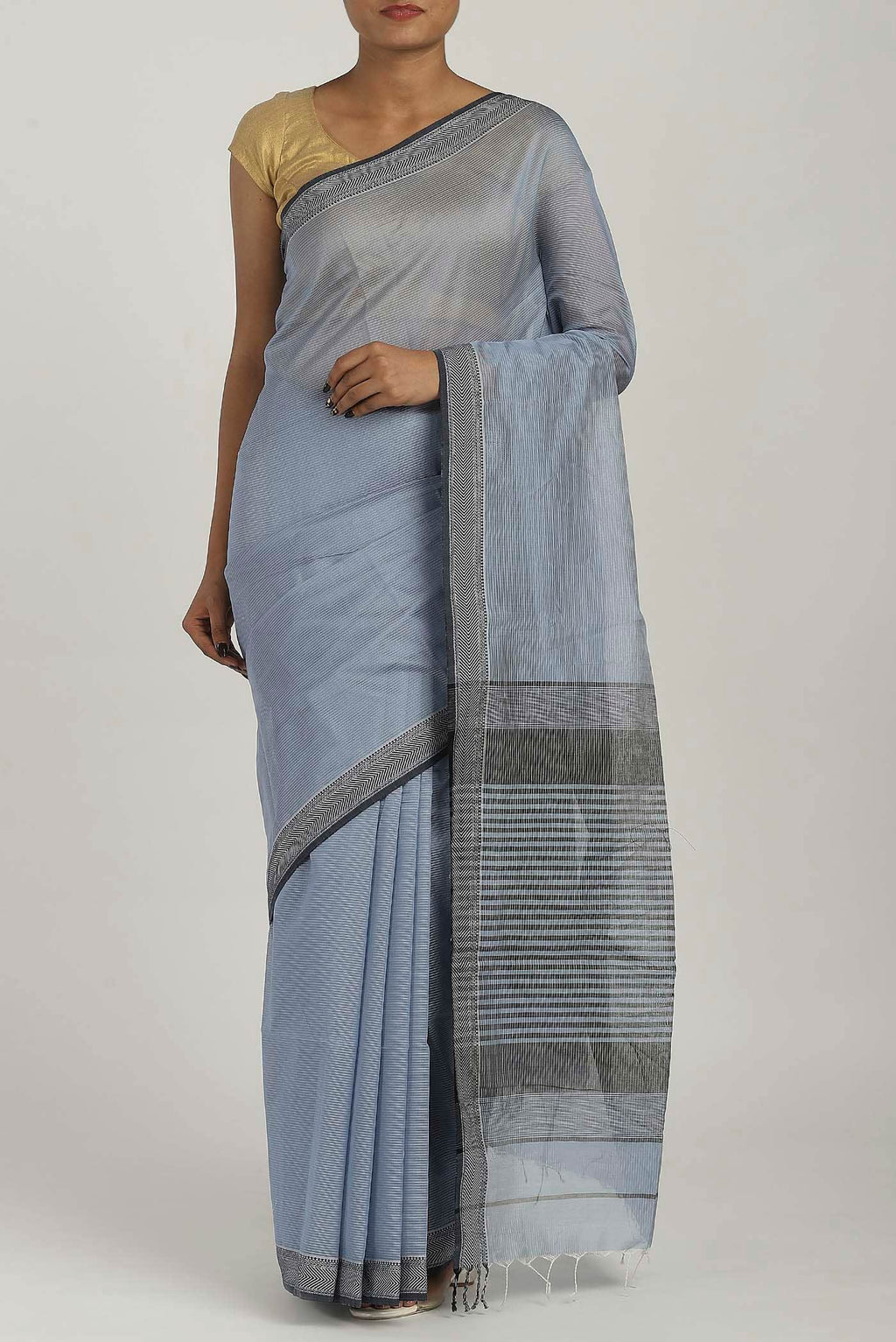 Light Blue Maheshwari Silk Cotton Saree