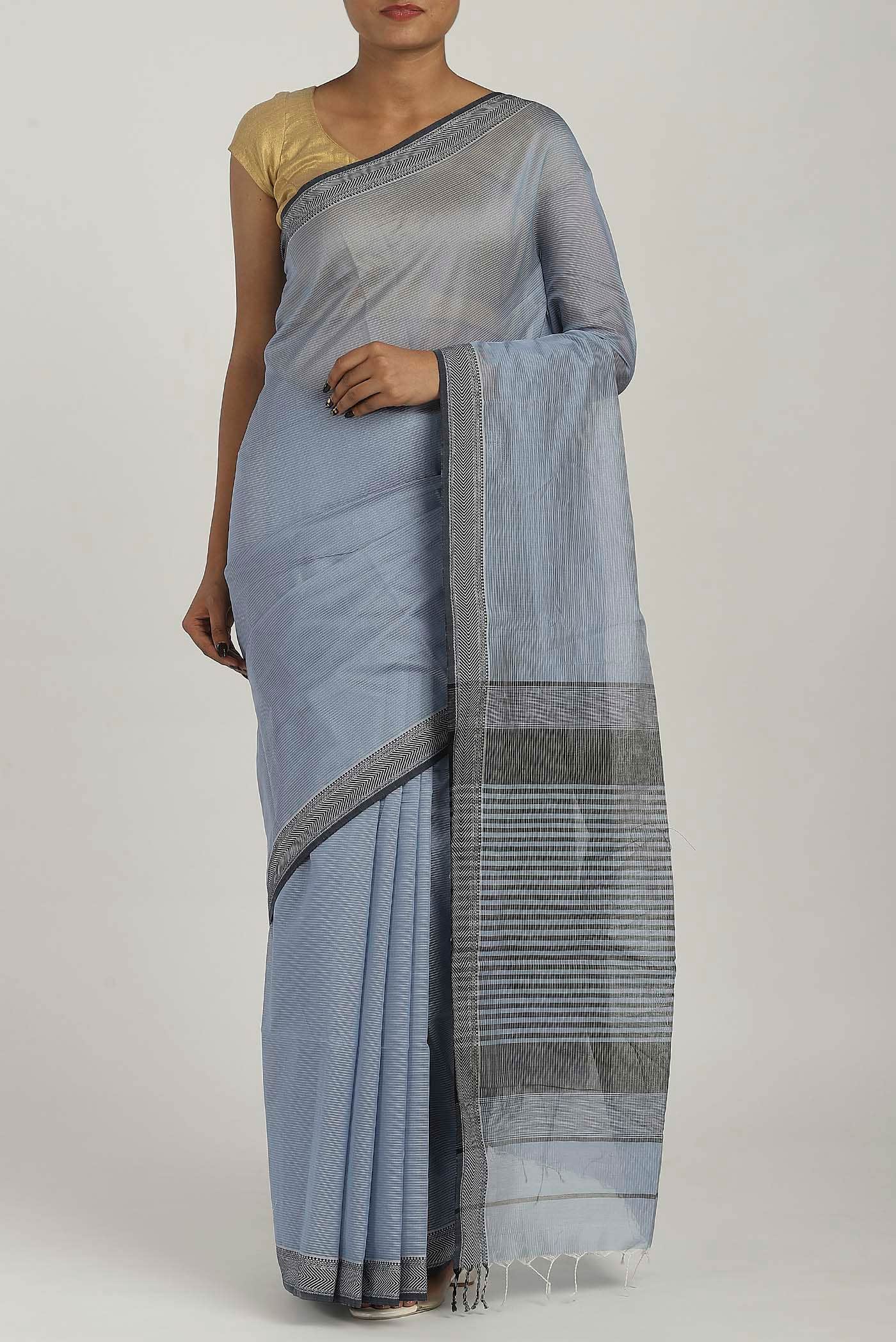 Light Blue Maheshwari Silk Cotton Saree
