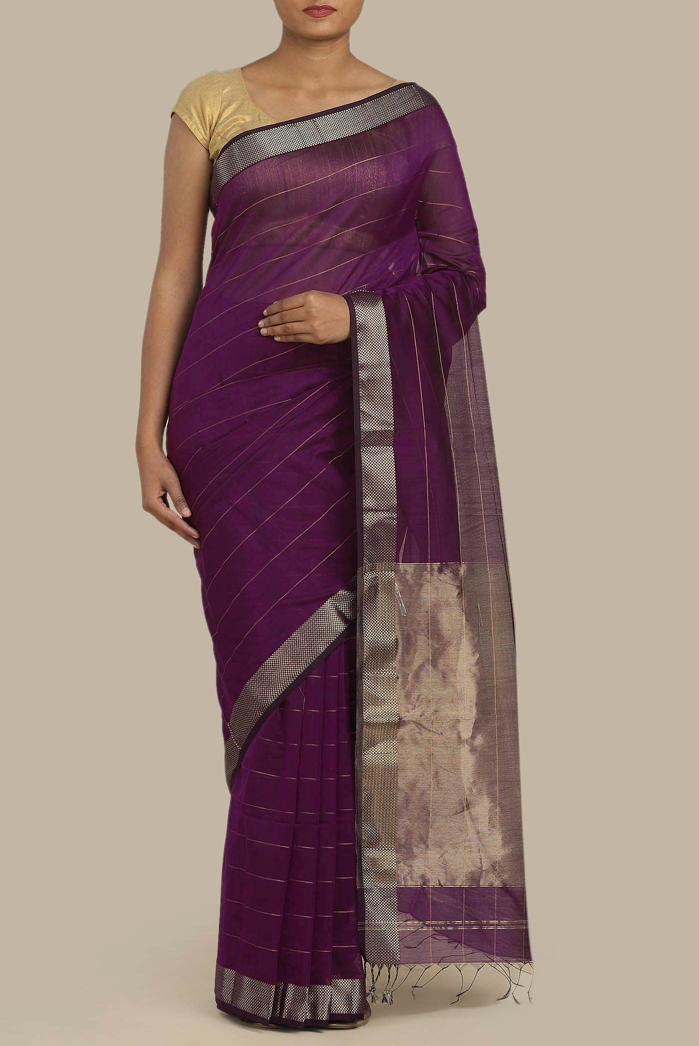 Violet Maheshwari Silk Cotton Saree