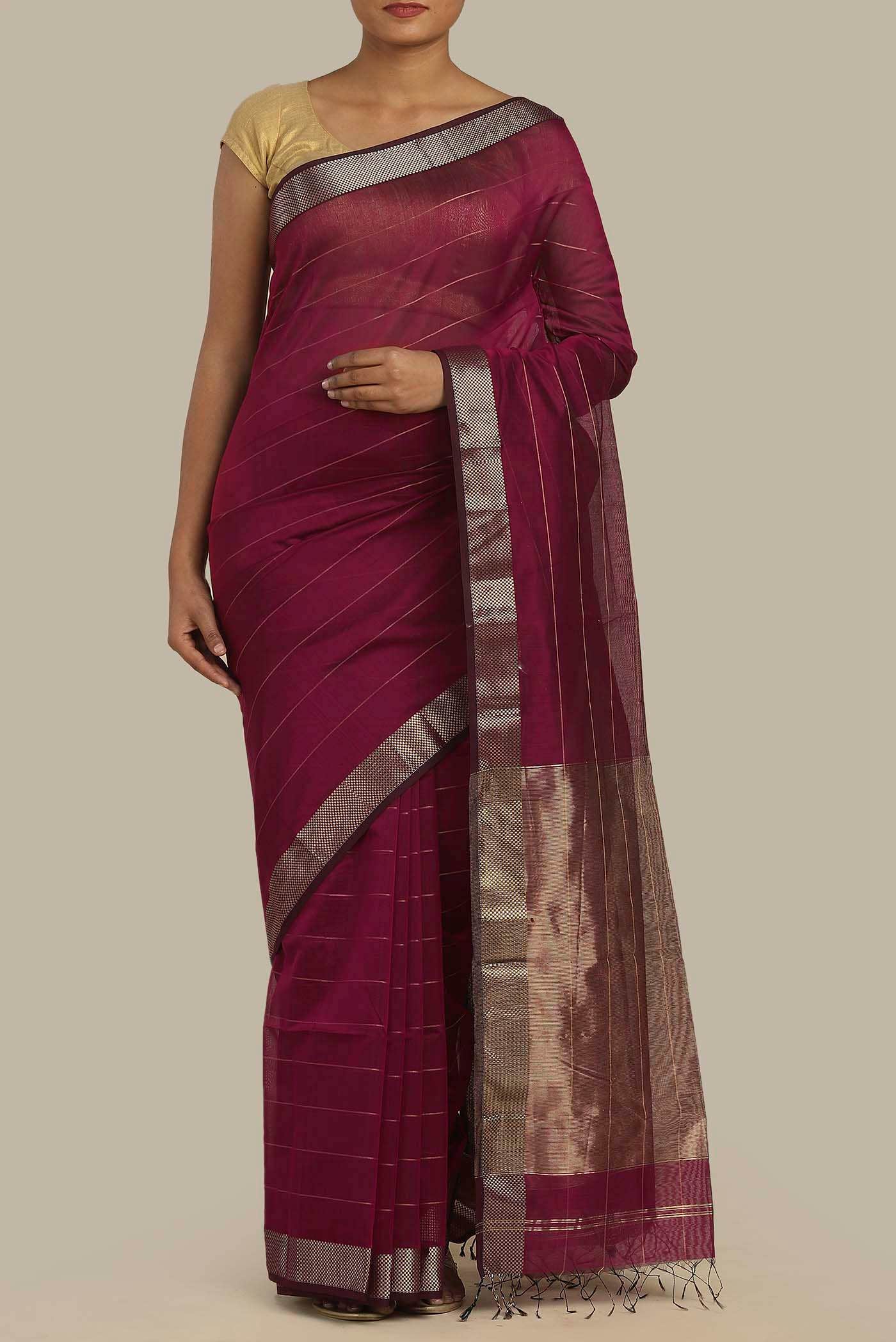Maroon Maheshwari Silk Cotton Saree