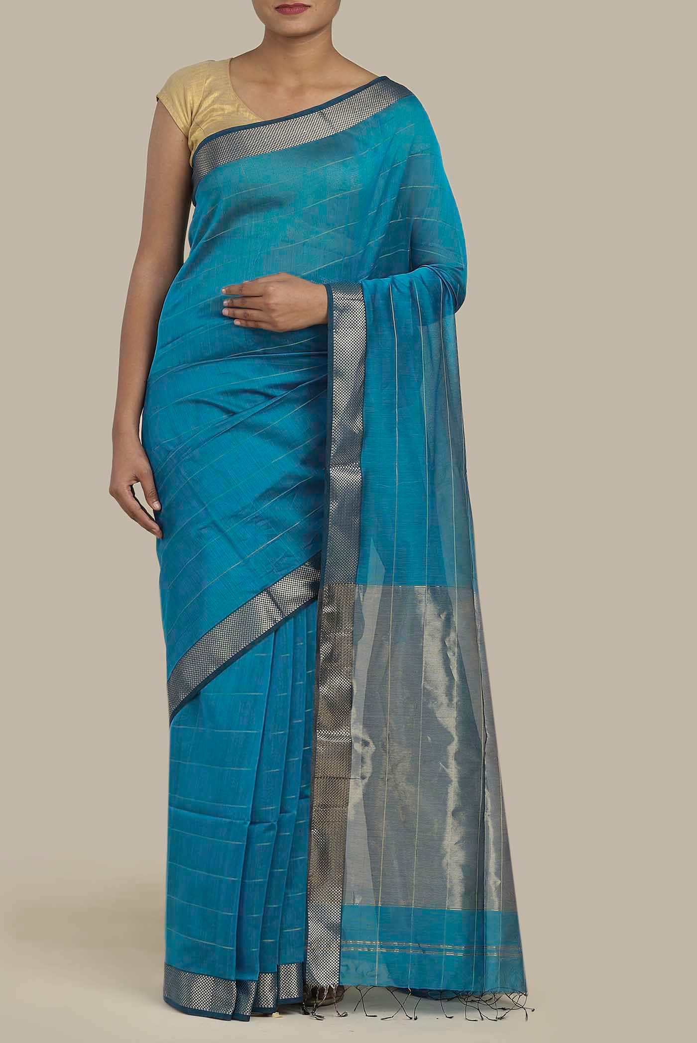 Blue Maheshwari Silk Cotton Saree