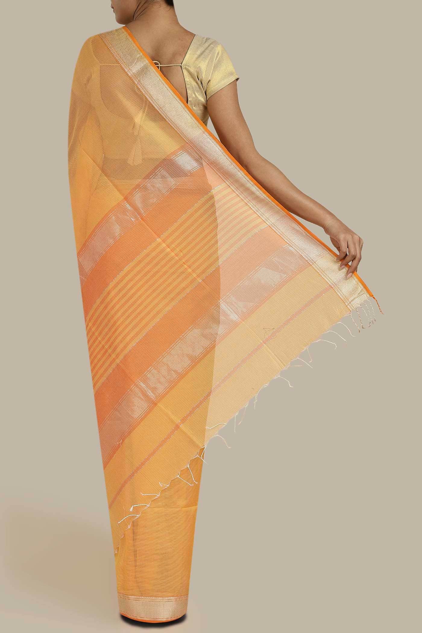 Yellow Maheshwari Silk Cotton Saree