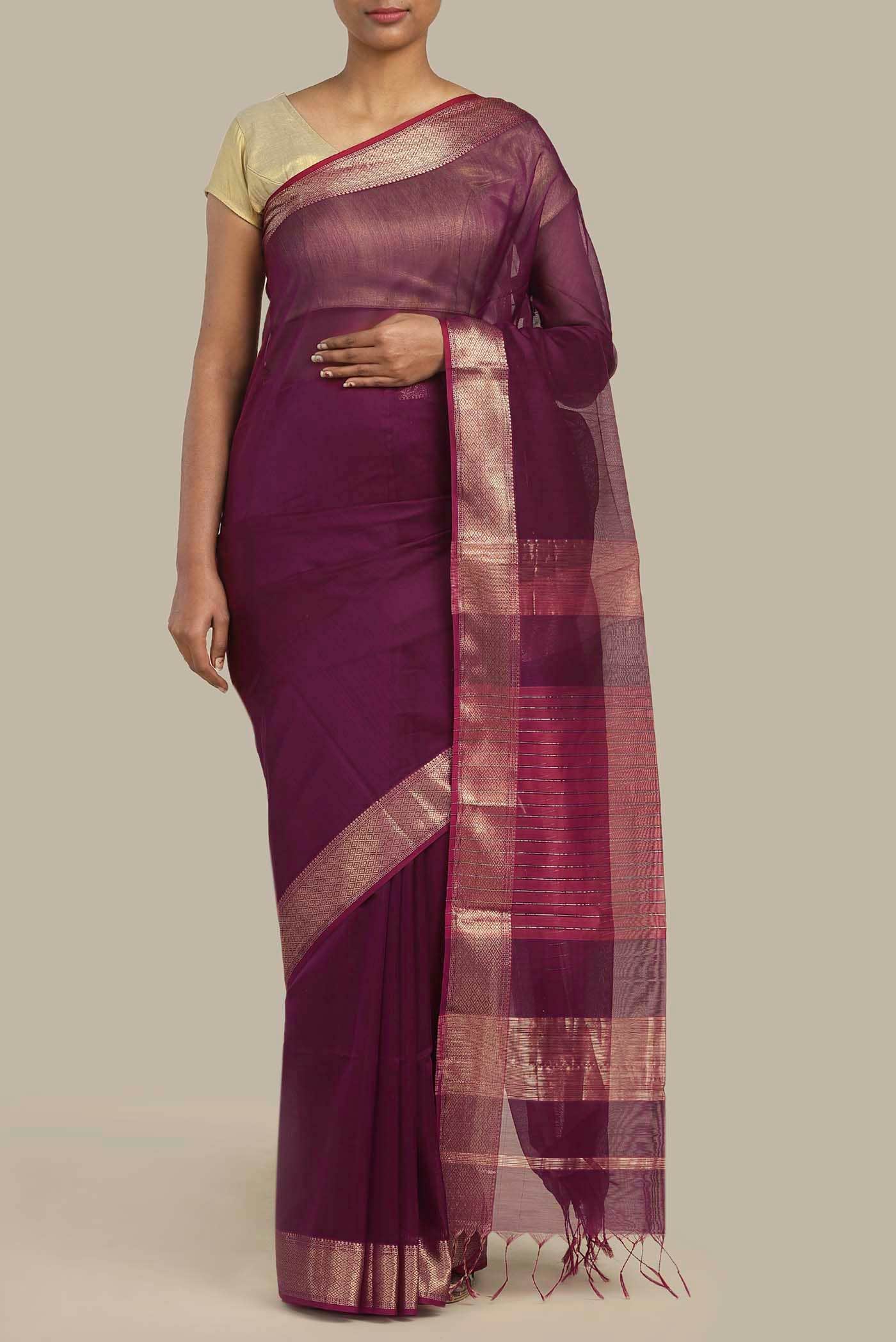 Purple Maheshwari Silk Cotton Saree