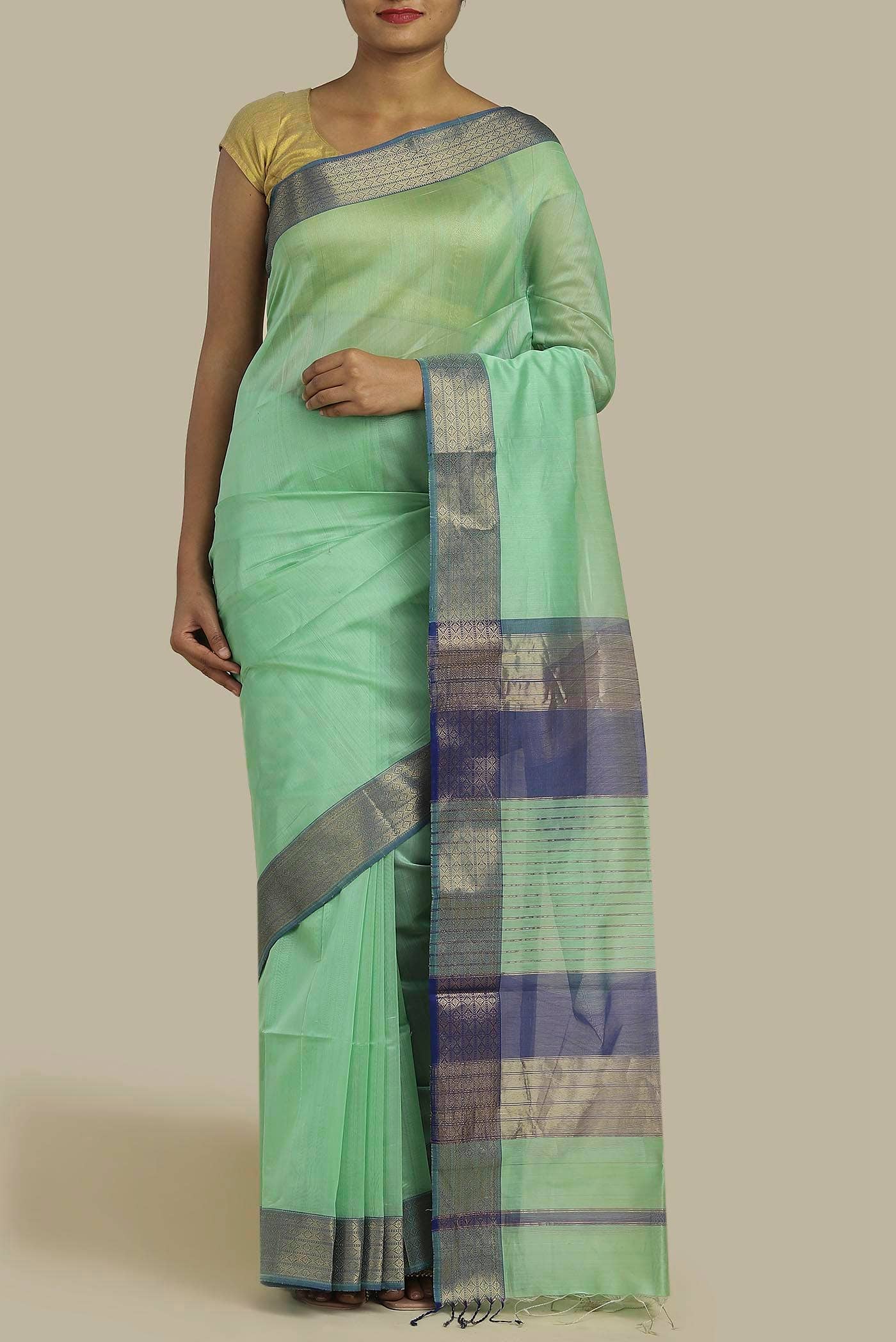 Mint Green Maheshwari Silk Cotton Saree