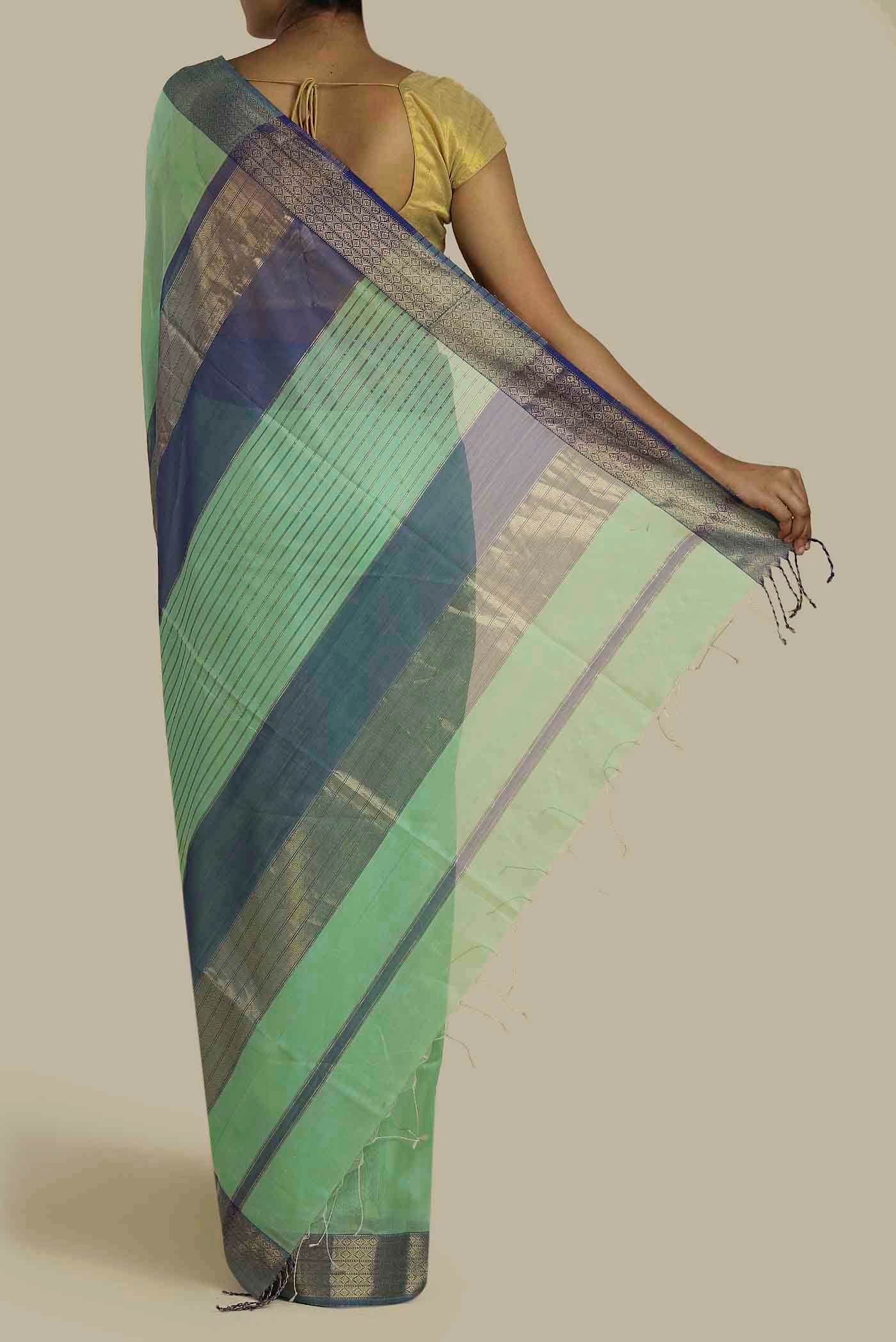 Mint Green Maheshwari Silk Cotton Saree