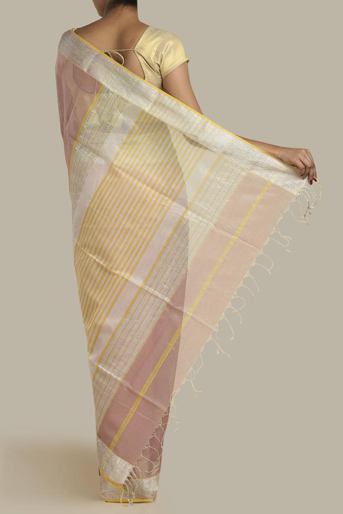 Rose Gold Maheshwari Silk Saree
