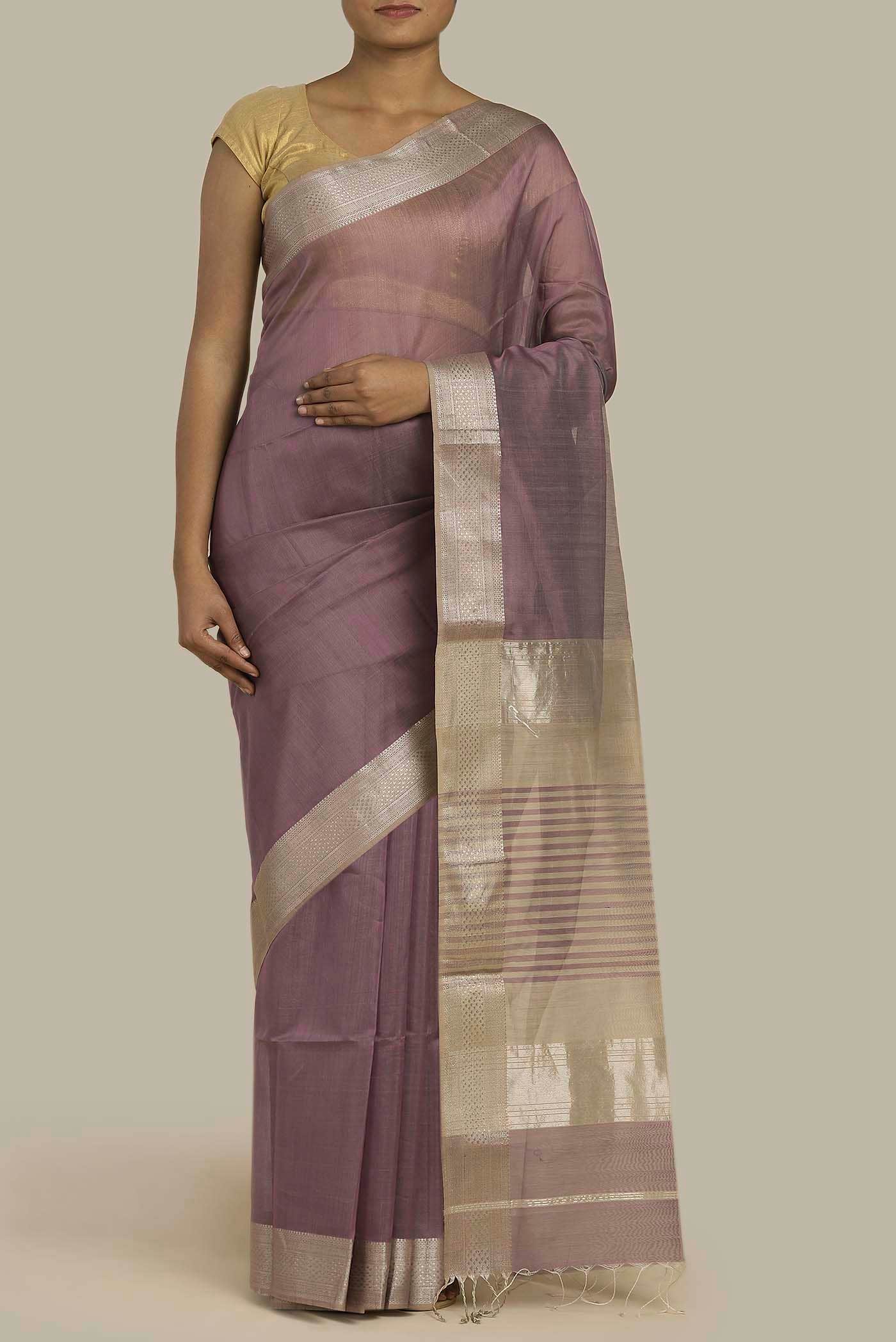Lavender Maheshwari Silk Cotton Saree