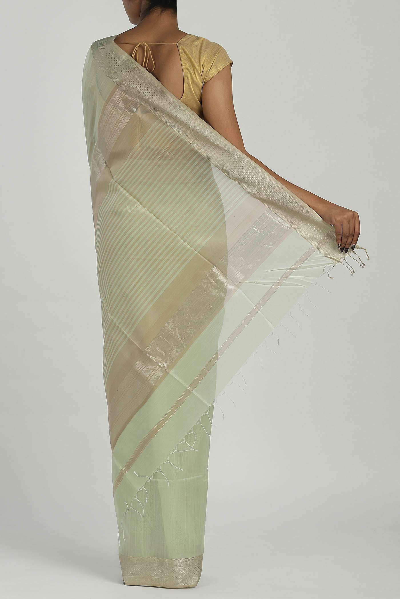 Light Green Maheshwari Silk Cotton Saree