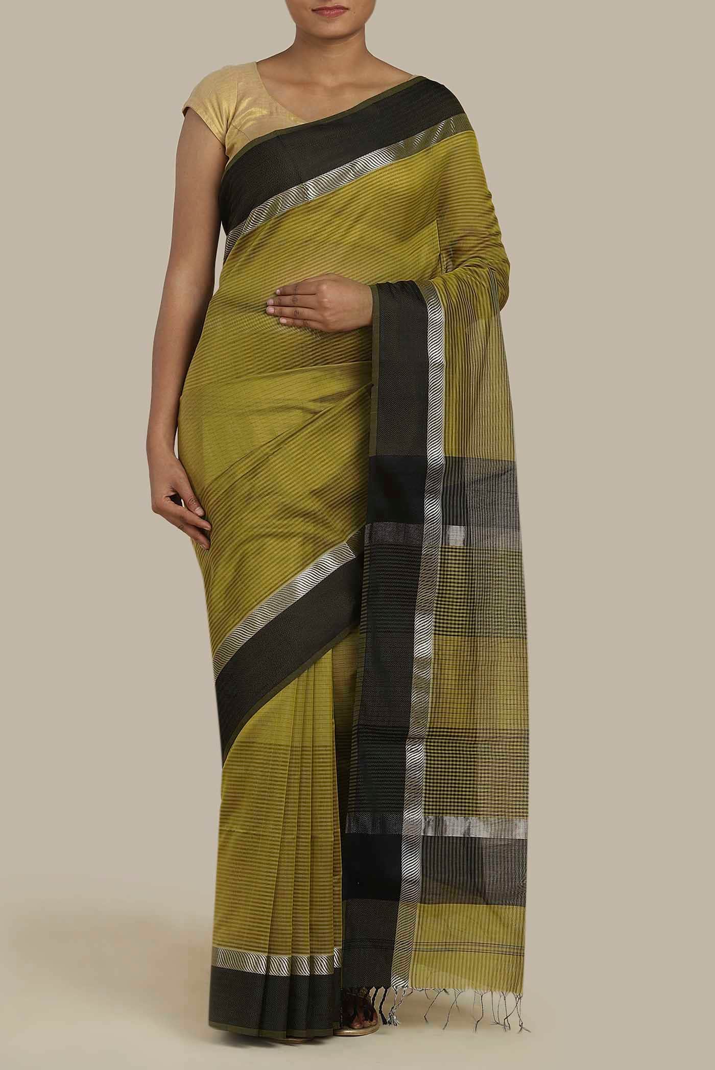 Green Maheshwari Silk Cotton Saree