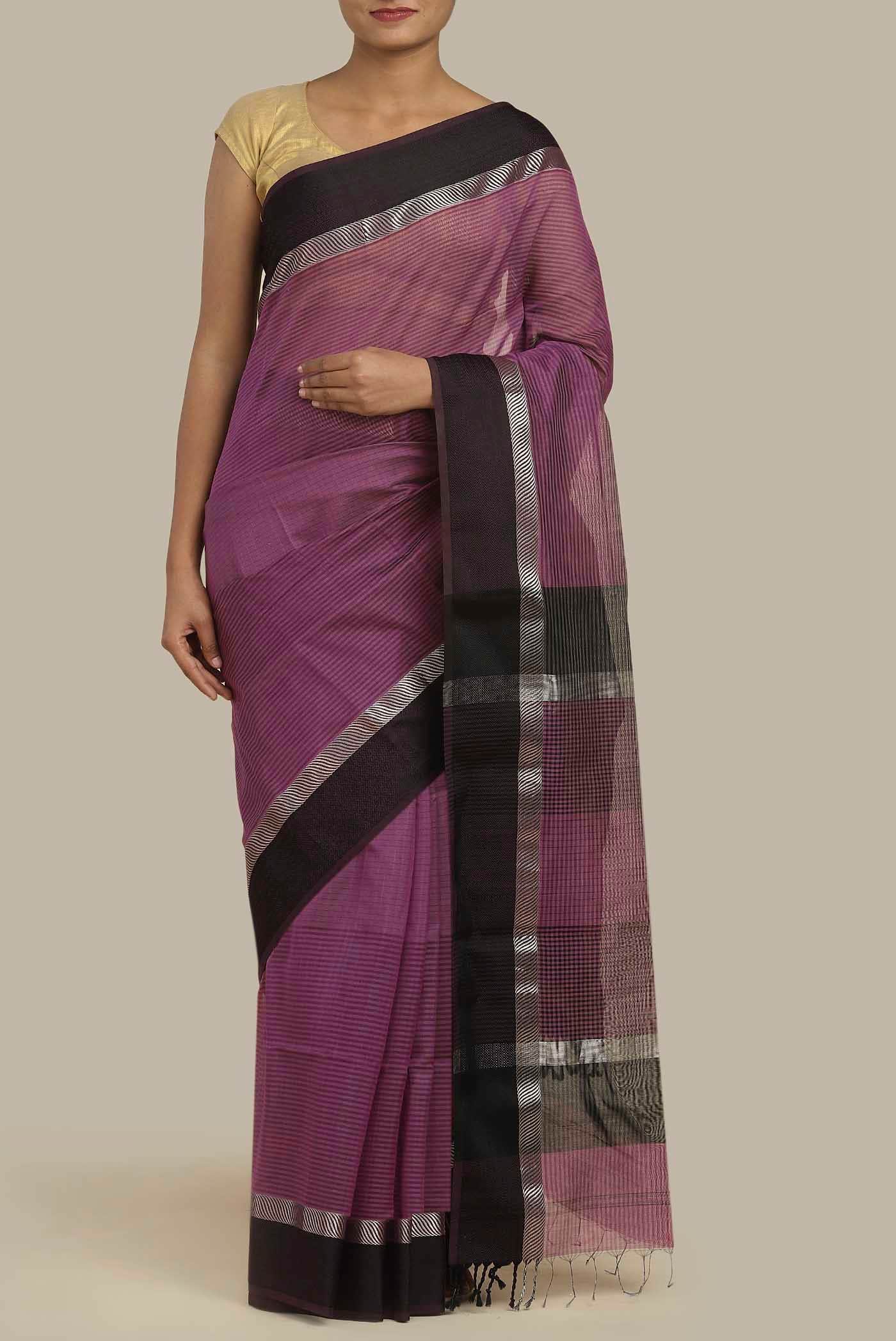Magenta Maheshwari Silk Cotton Saree