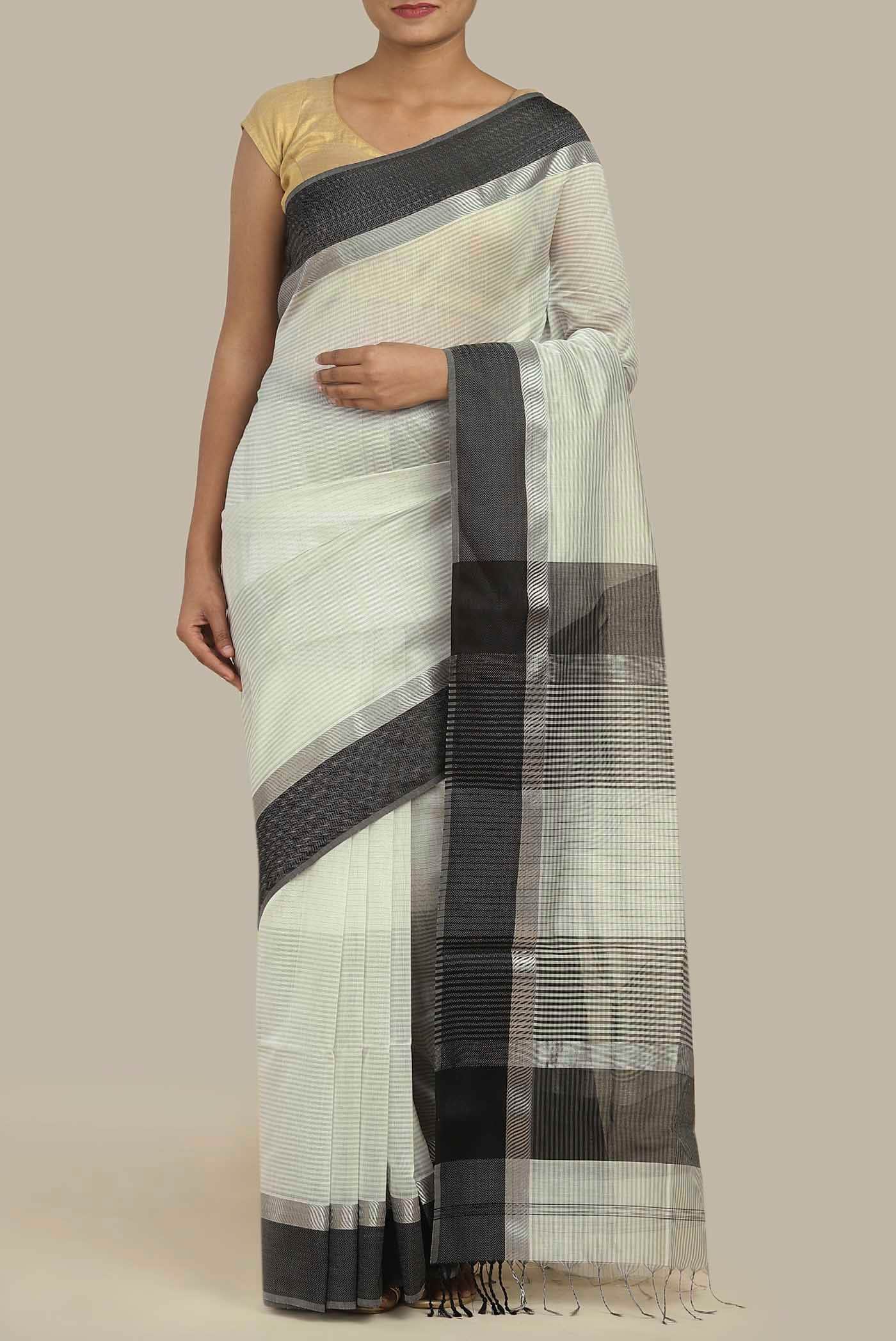 Light Green Maheshwari Silk Cotton Saree