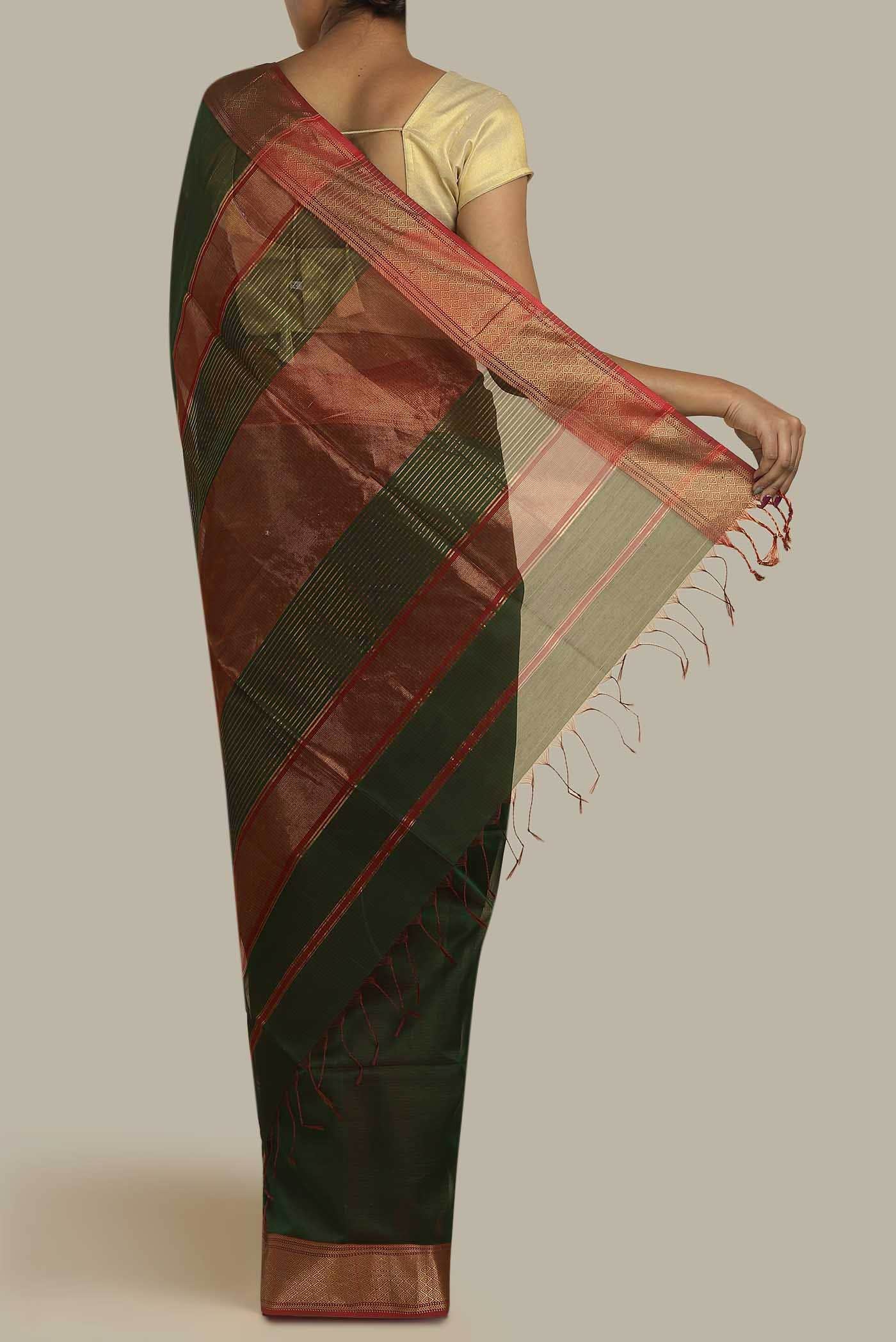 Green Maheshwari Silk Cotton Saree