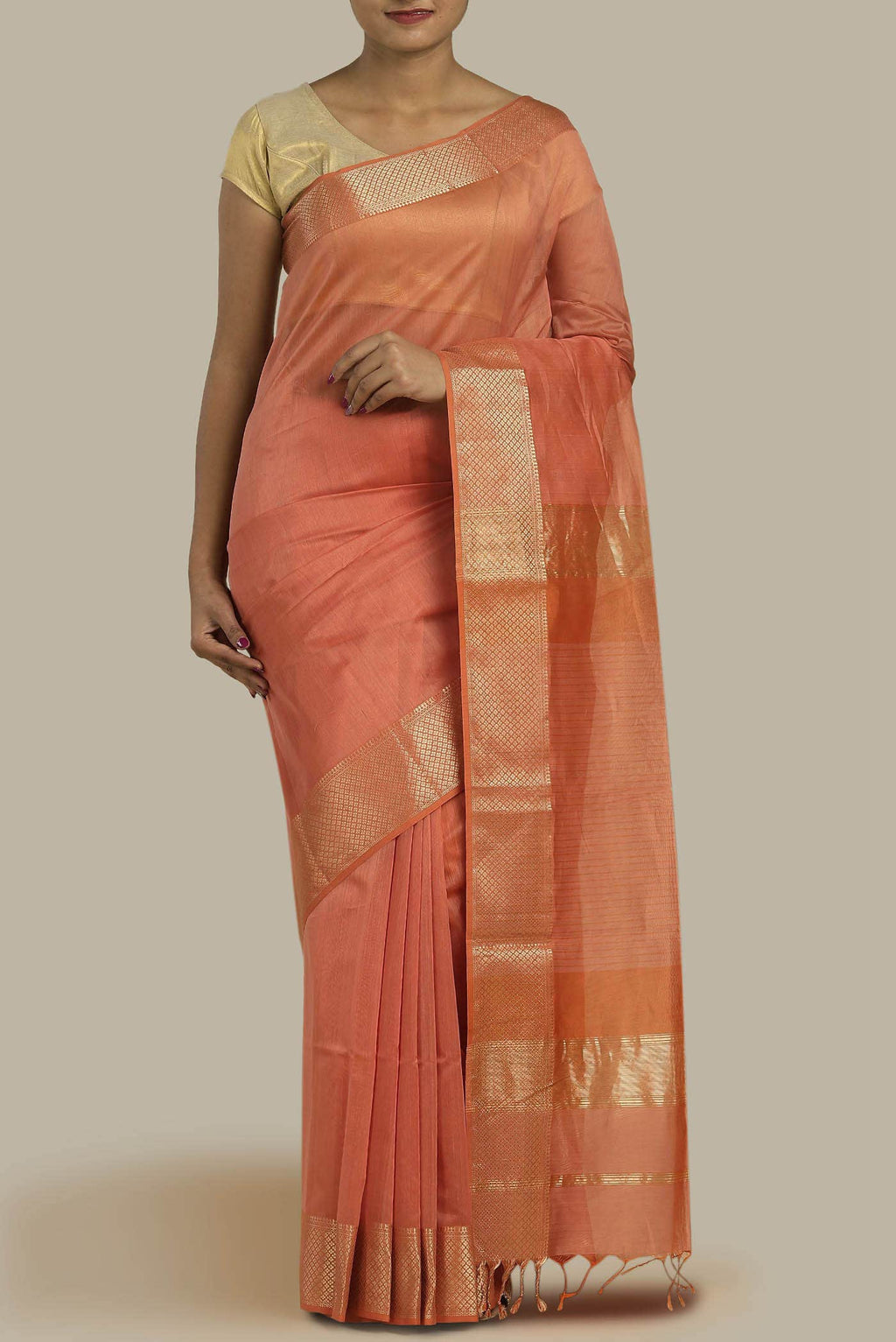 Orange Maheshwari Silk Cotton Saree