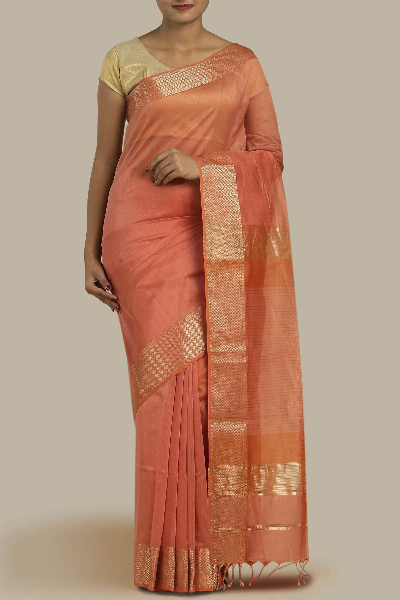 Orange Maheshwari Silk Cotton Saree