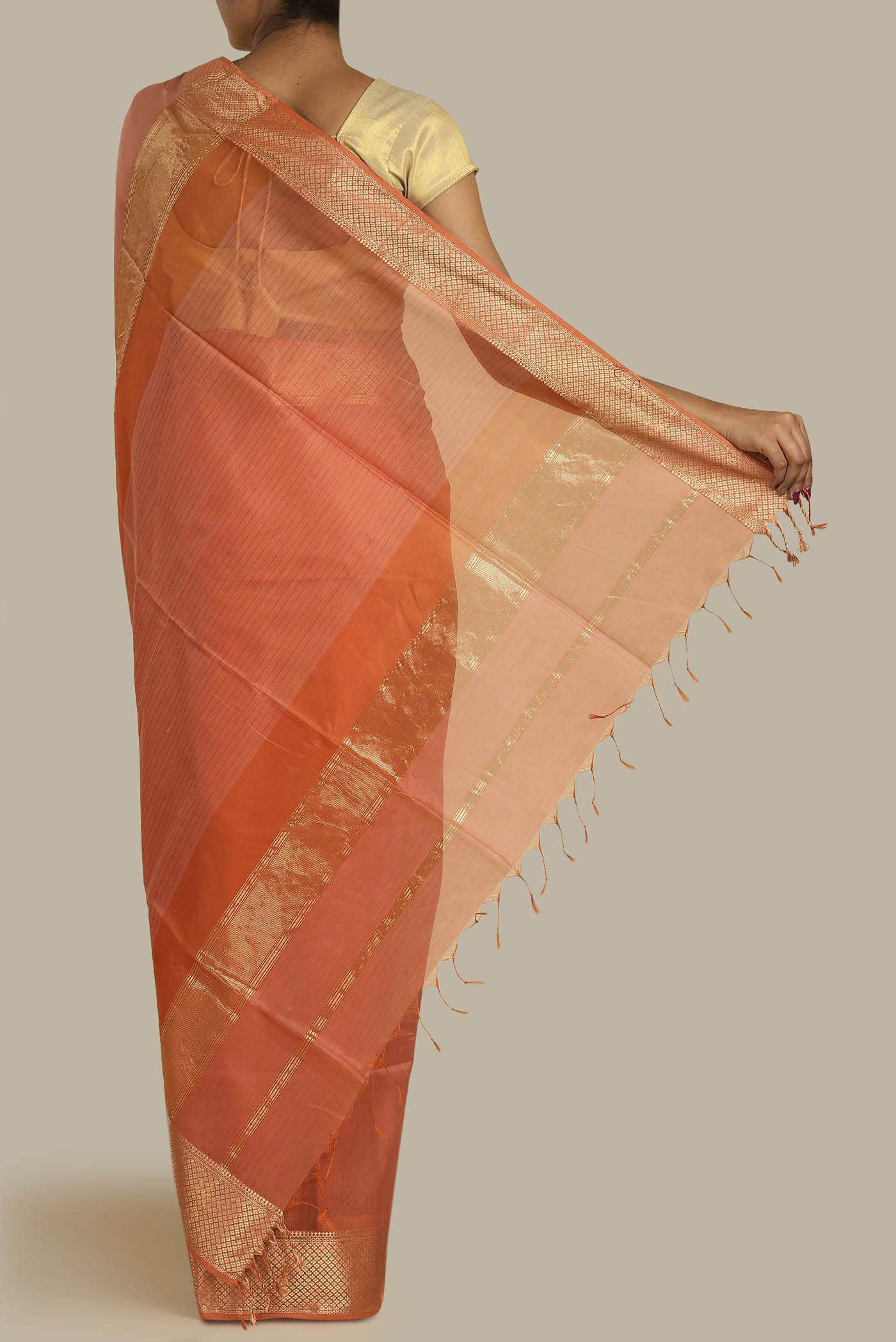 Orange Maheshwari Silk Cotton Saree