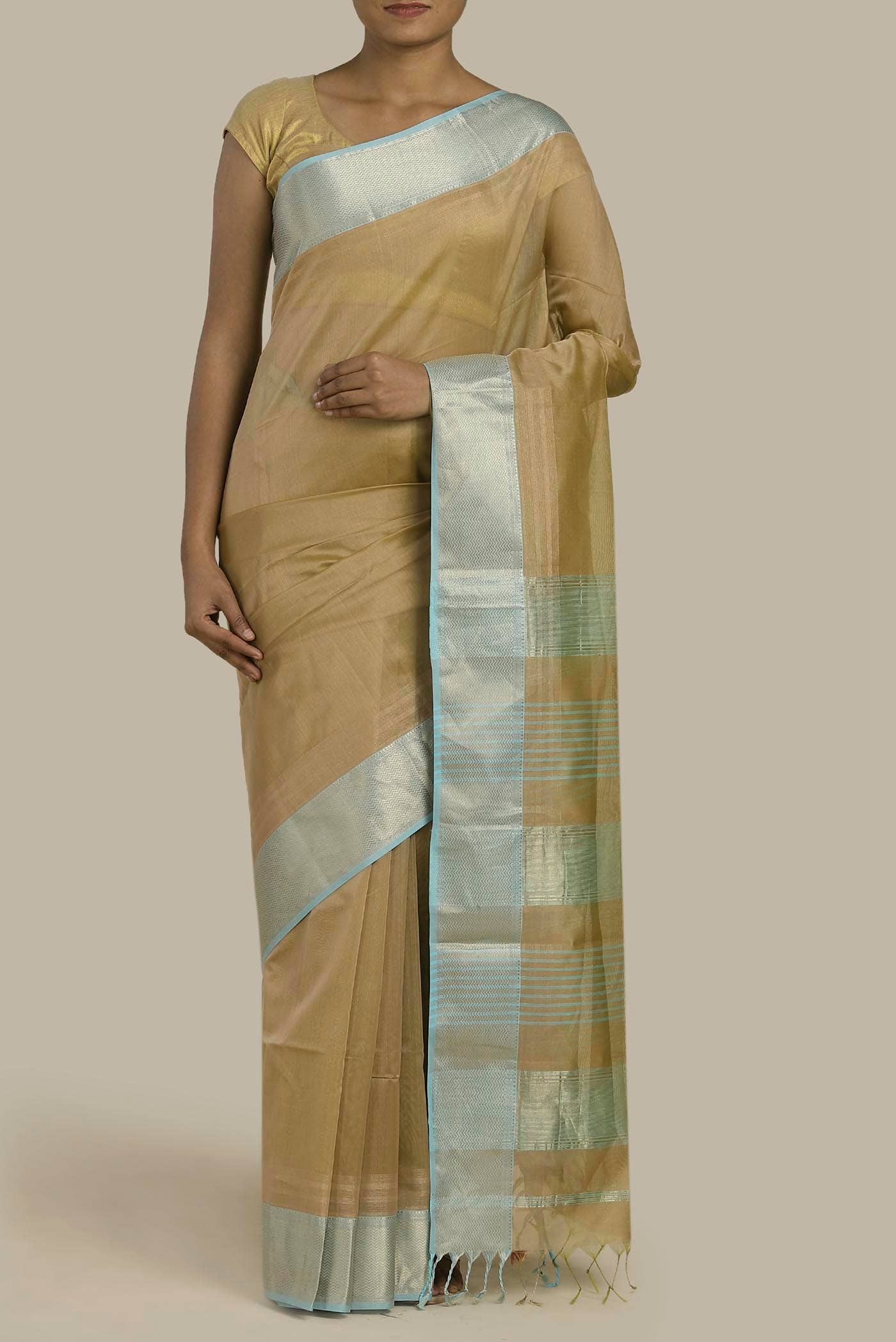 Brown Maheshwari Silk Cotton Saree