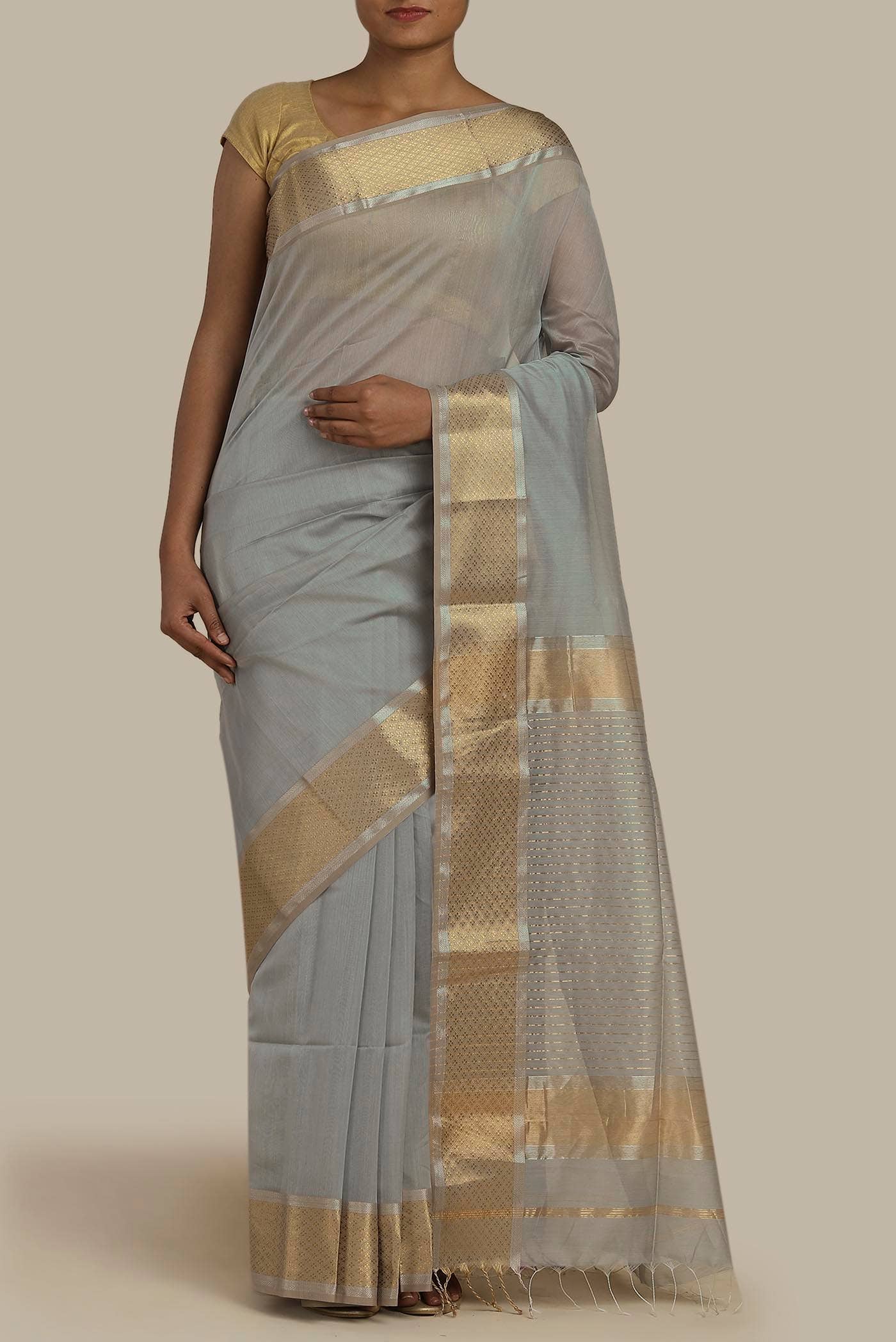 Grey Maheshwari Silk Cotton Saree