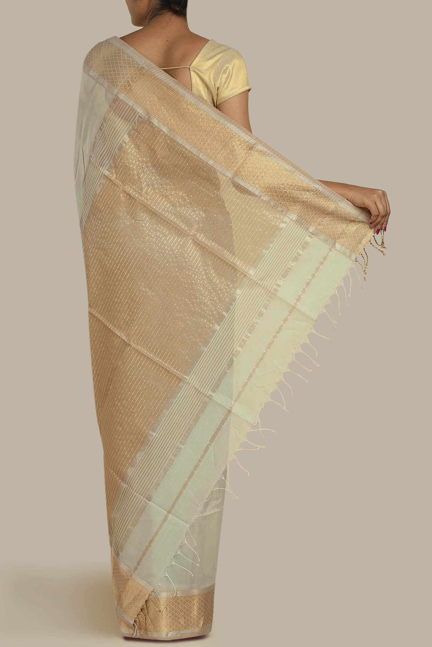 Light Green Maheshwari Silk Cotton Saree