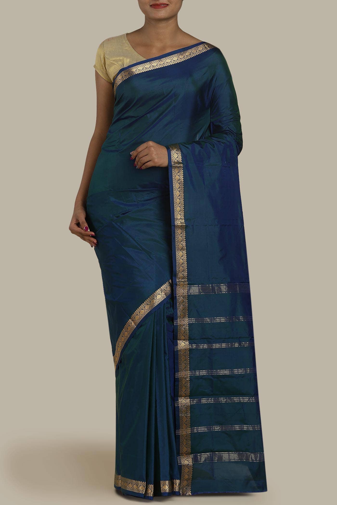 Blue Blended Bangalore Silk Saree