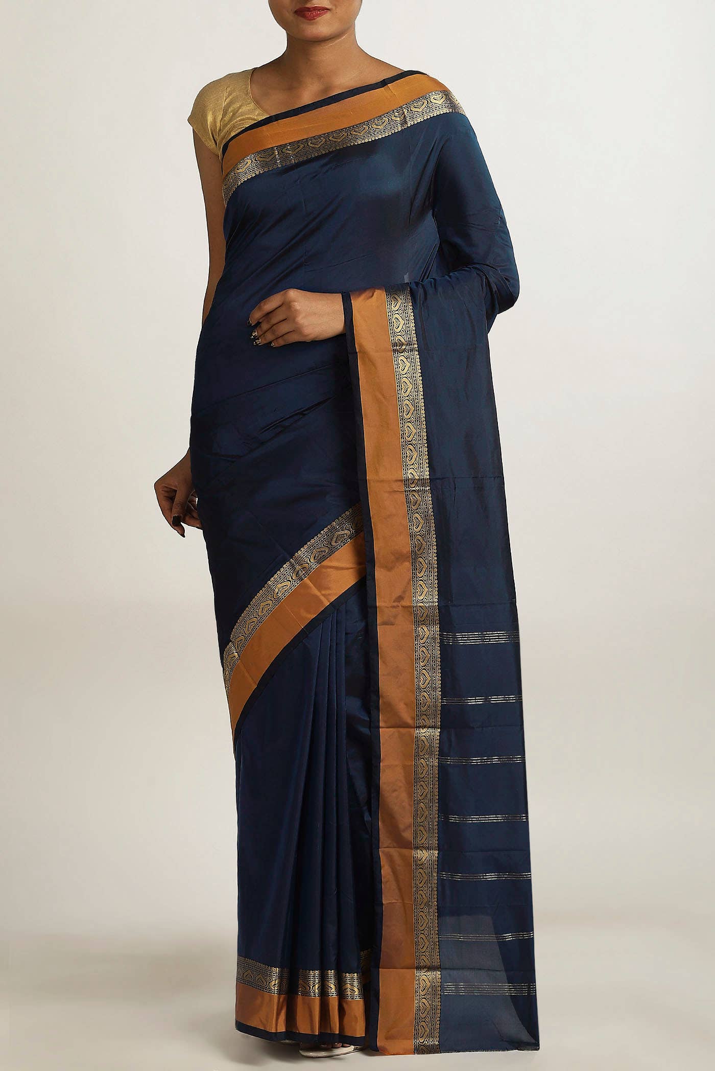 Navy Blue Blended Bangalore Silk Saree