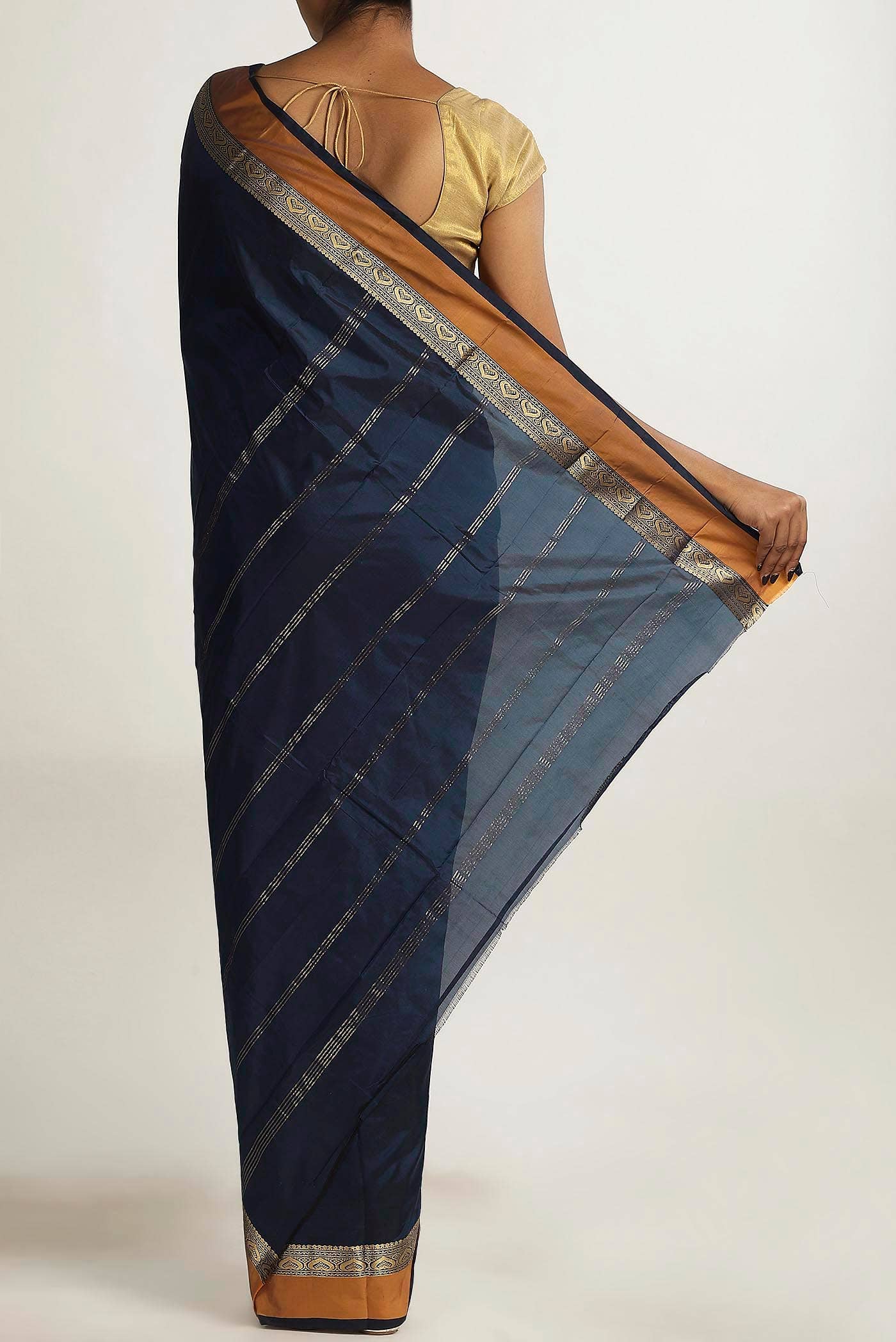 Navy Blue Blended Bangalore Silk Saree