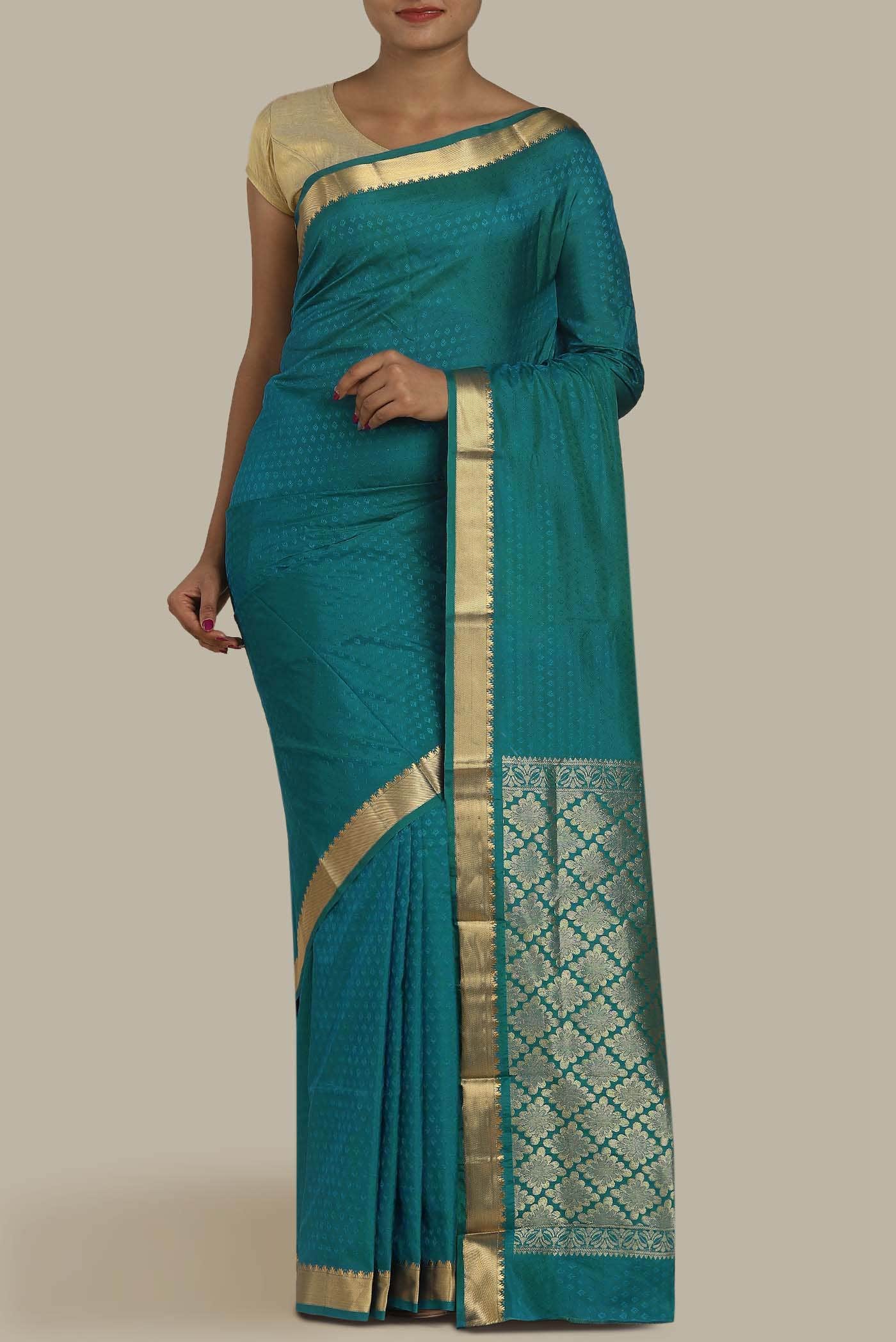 Blue Blended Bangalore Silk Saree