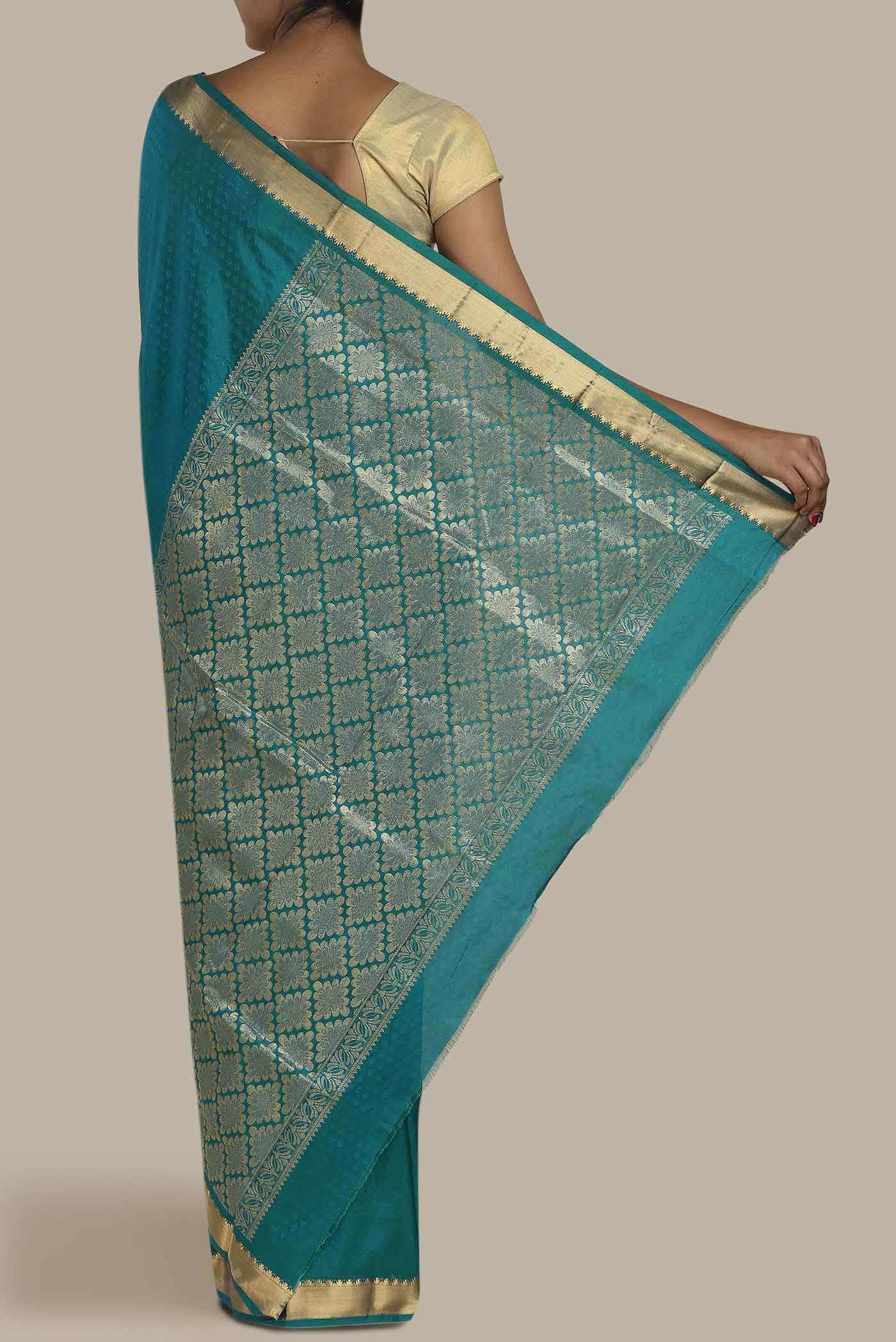 Blue Blended Bangalore Silk Saree