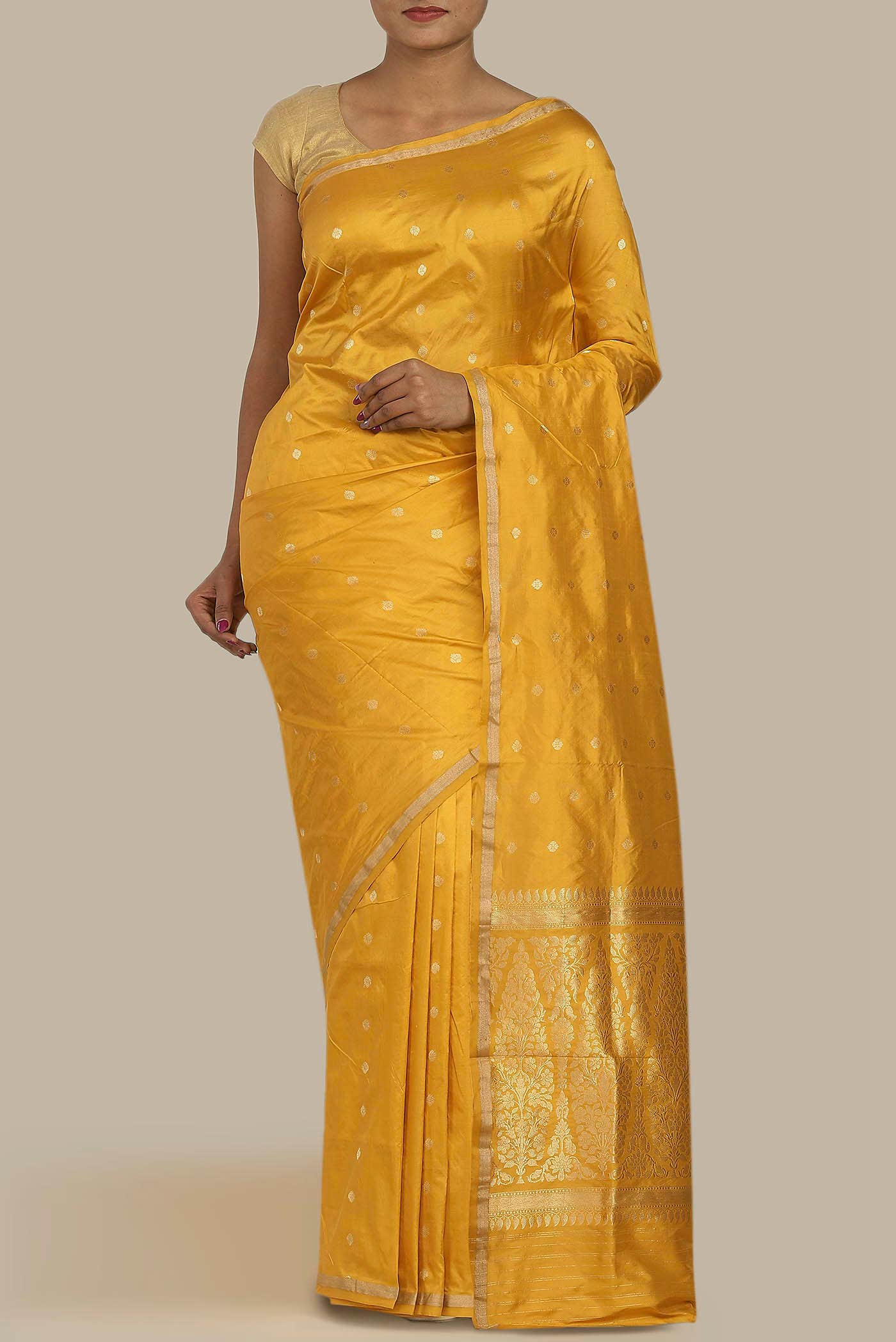 Yellow Banarasi Katan Silk Saree