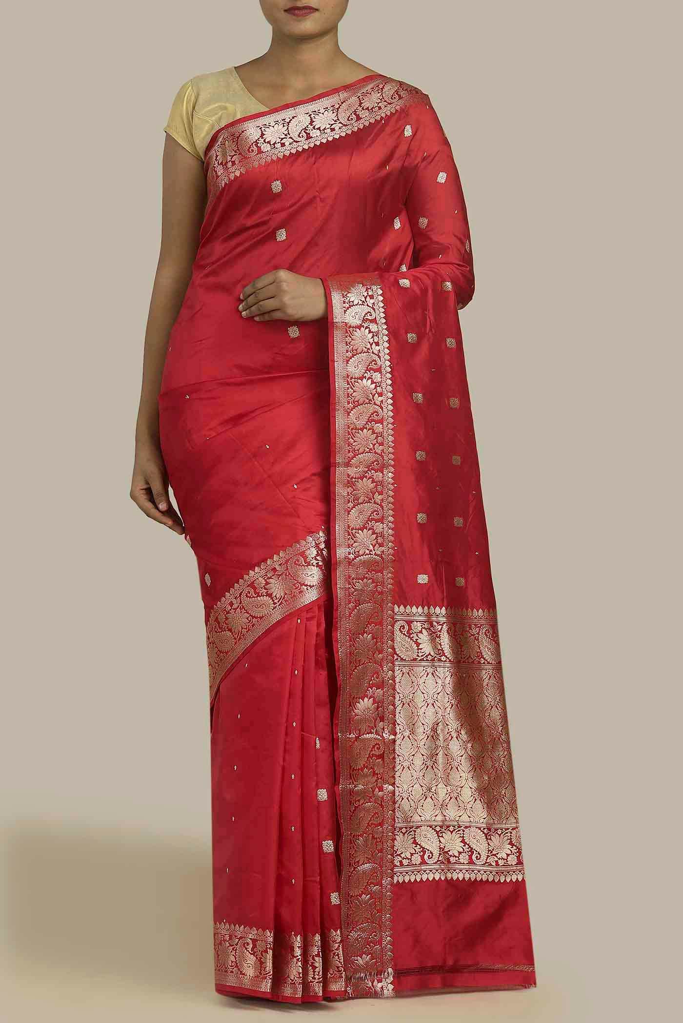 Red Banarasi Katan Silk Saree
