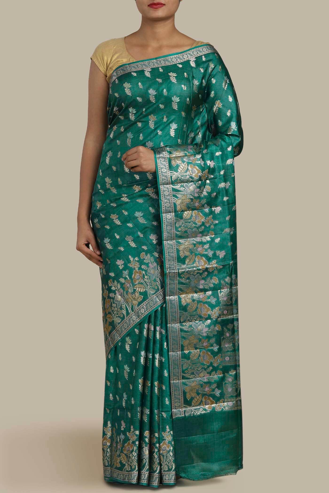 Green Banarasi Tussar Silk Saree