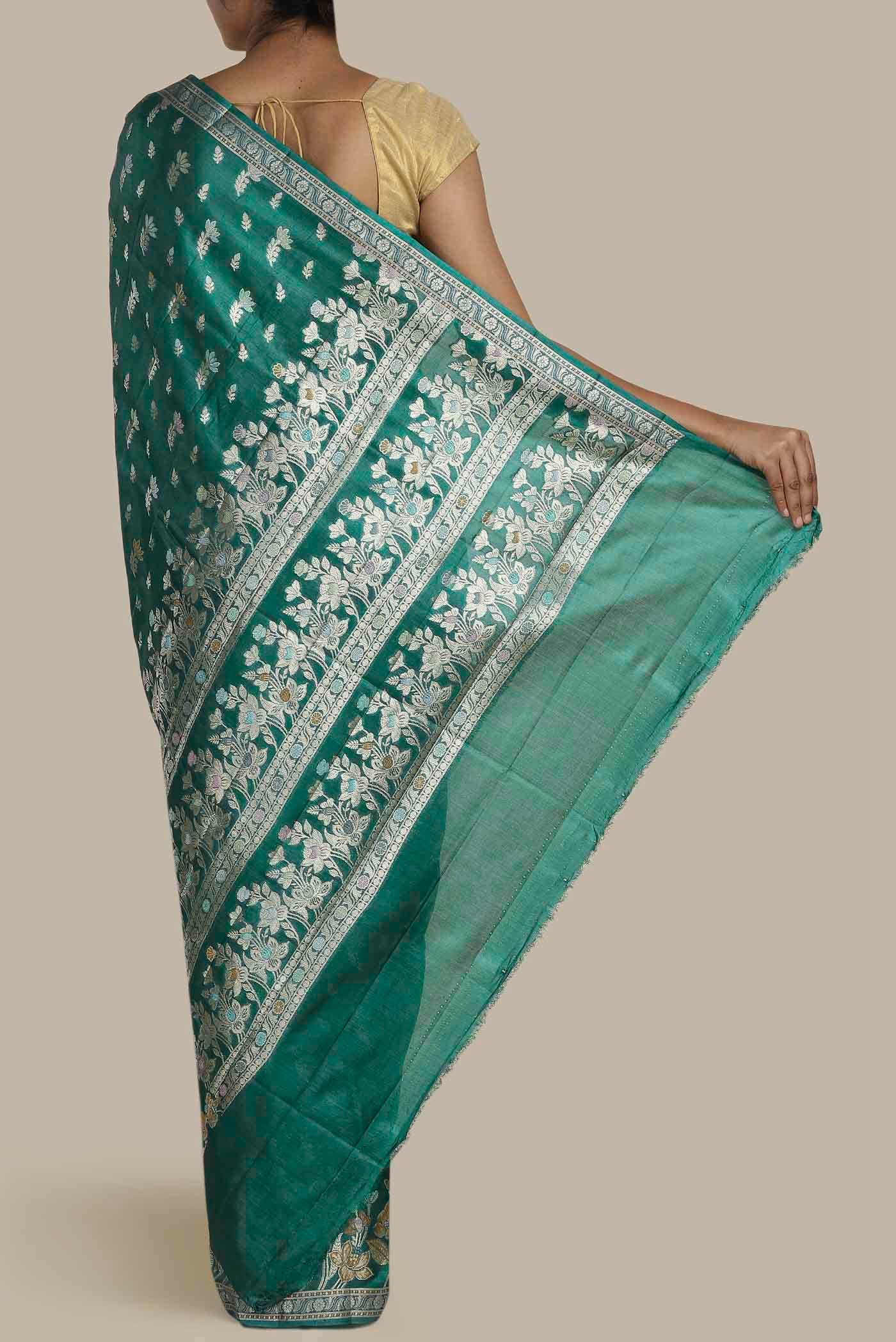 Green Banarasi Tussar Silk Saree