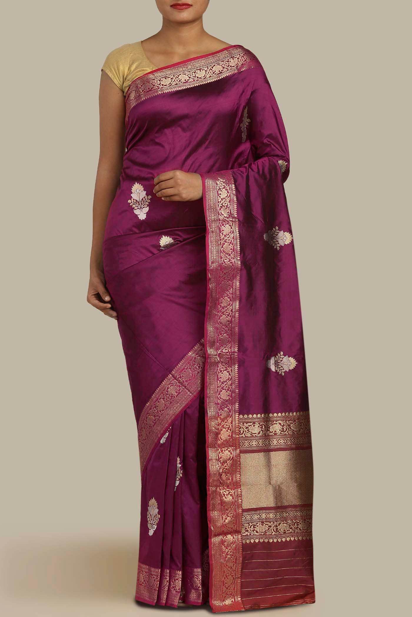 Magenta Banarasi Katan Silk Saree