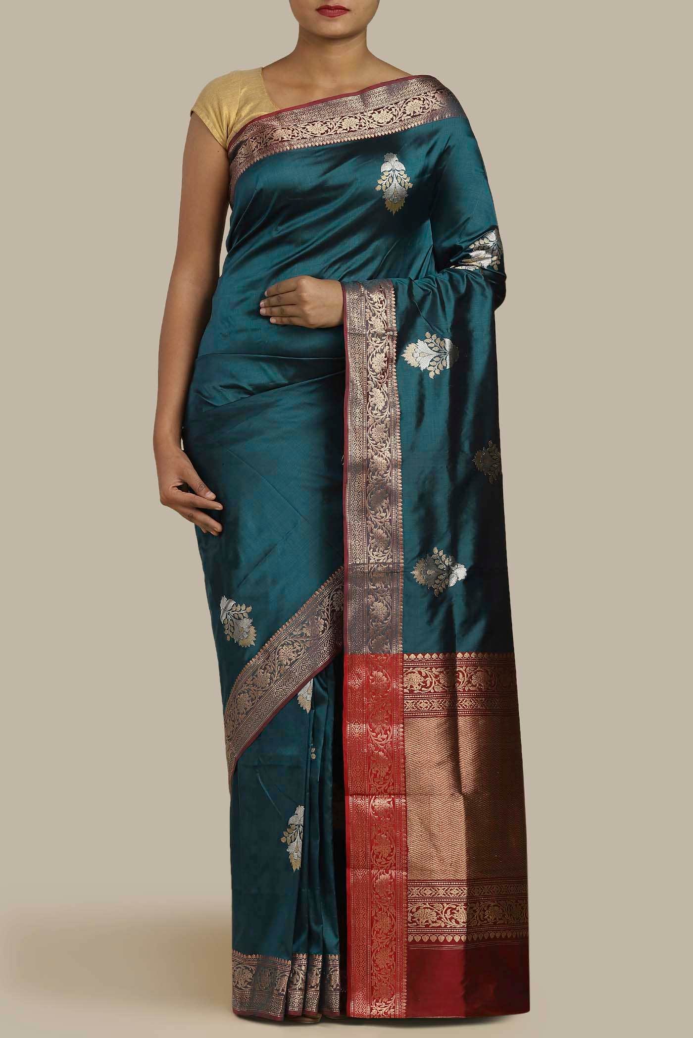 Blue Banarasi Katan Silk Saree